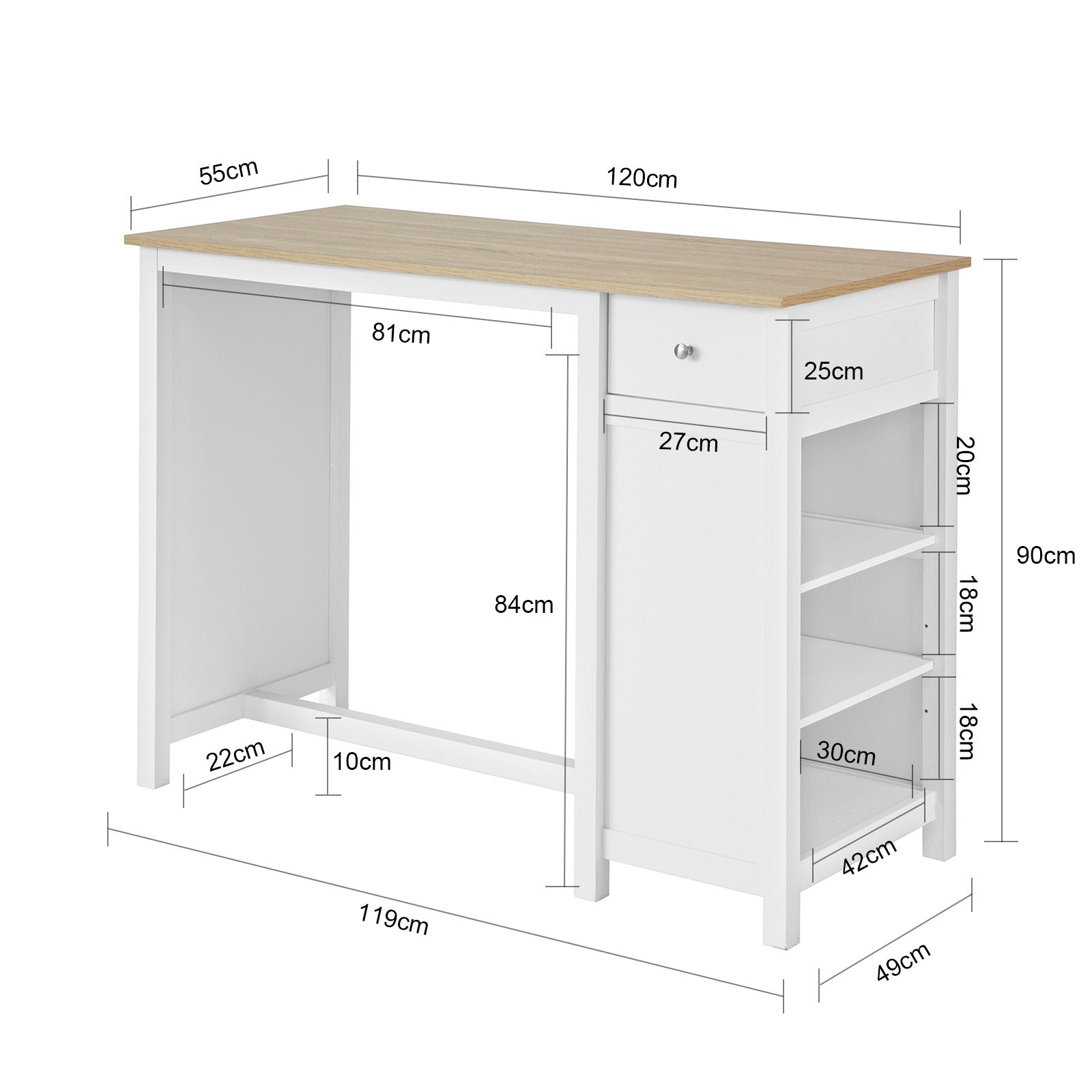 SoBuy | Tavolo da bar | Isola cucina | Tavolo da cucina | bianco-natura | FWT64-WN