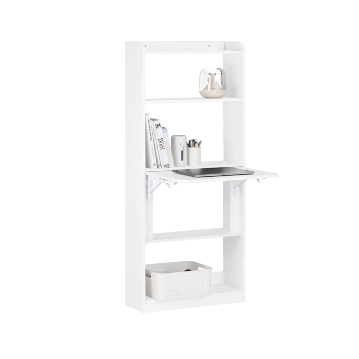 SoBuy | Tavolo Pieghevole con 5 Ripiani | Scrivania Computer | Tavolo da Lavoro | Bianco | FWT92-H-W
