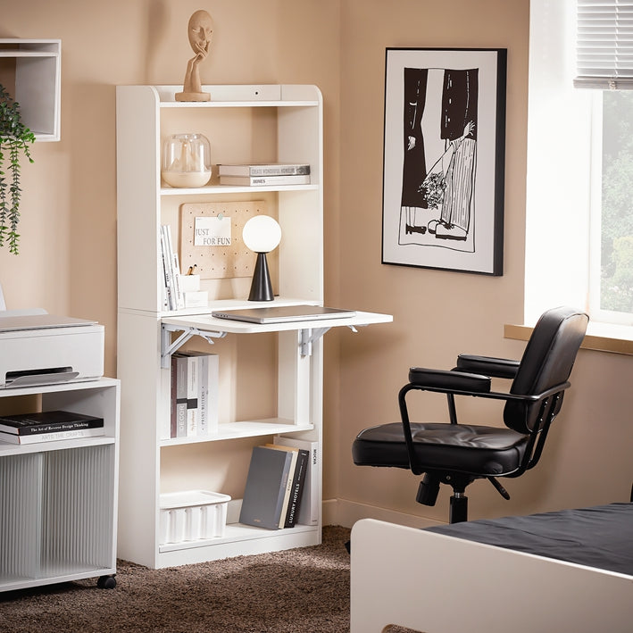 SoBuy | Table pliante à 5 étagères | Bureau d'ordinateur | Bureau de travail | Blanc | FWT92-HW