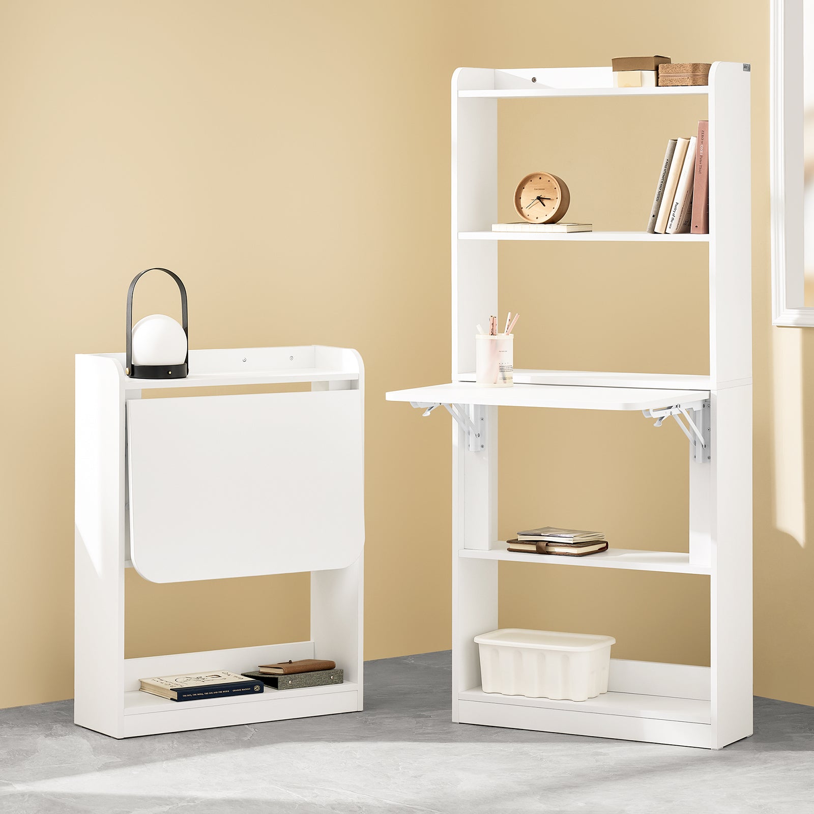 SoBuy | Klapptisch mit 3 Ablagen | Schreibtisch klappbar | Computertisch | Arbeitstisch | Weiß | FWT92-W