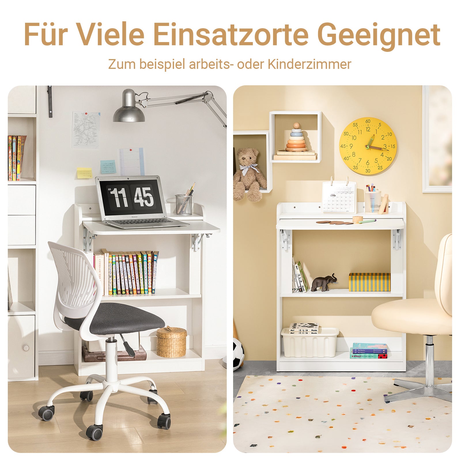 SoBuy | Klapptisch mit 3 Ablagen | Schreibtisch klappbar | Computertisch | Arbeitstisch | Weiß | FWT92-W