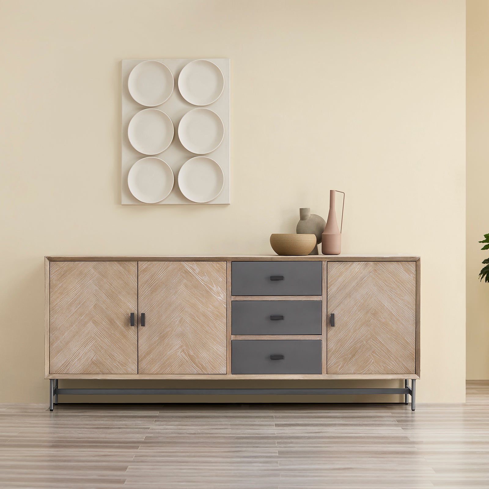 SoBuy | Buffet Commode Meuble de cuisine | 3 tiroirs et 3 portes | pré-assemblé et stable | Bois d'hévéa | HFSB05-N