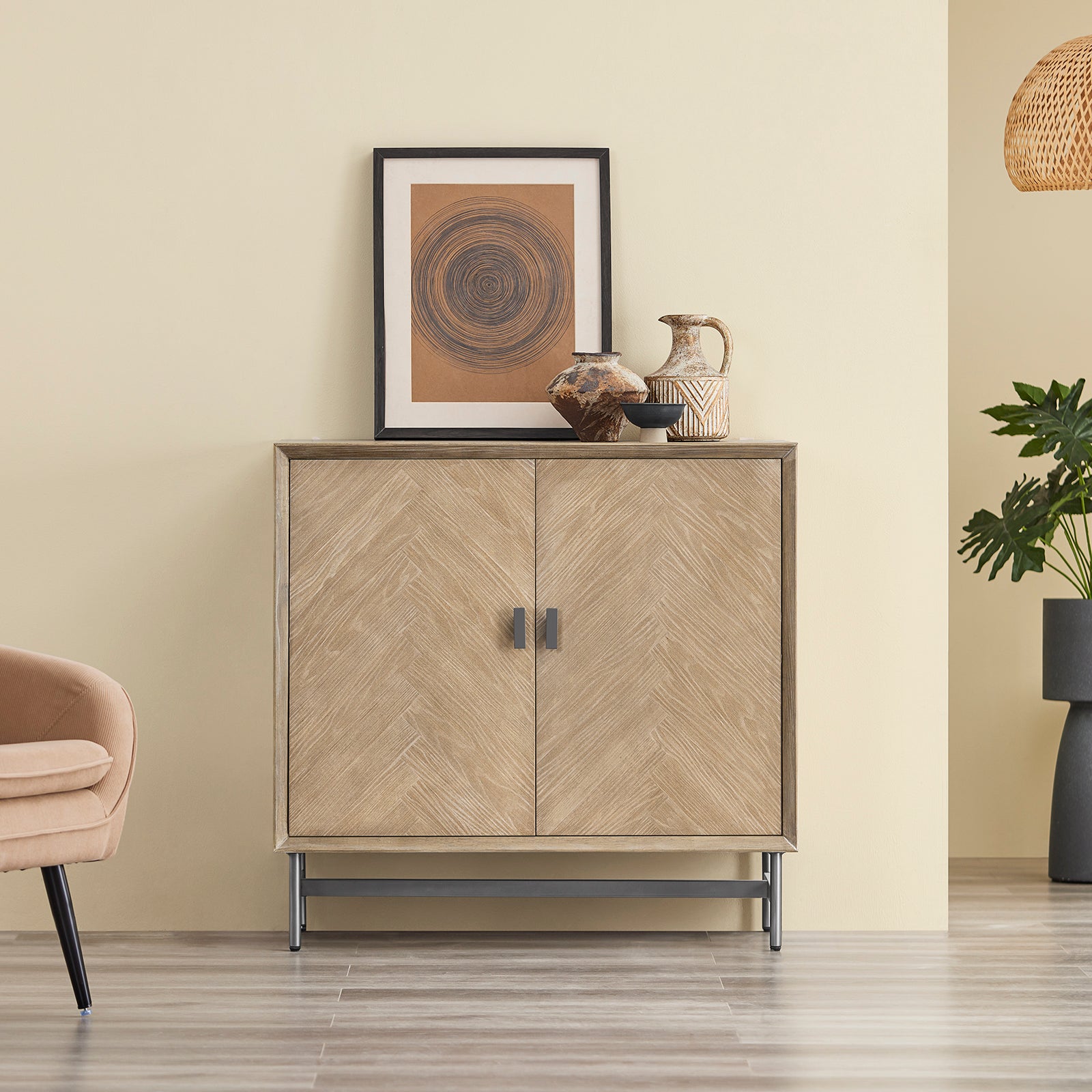 SoBuy | Sideboard Kommode Küchenschrank | vormontiert & stabil | 2 Türen | Gummibaumholz | HFSB06-N