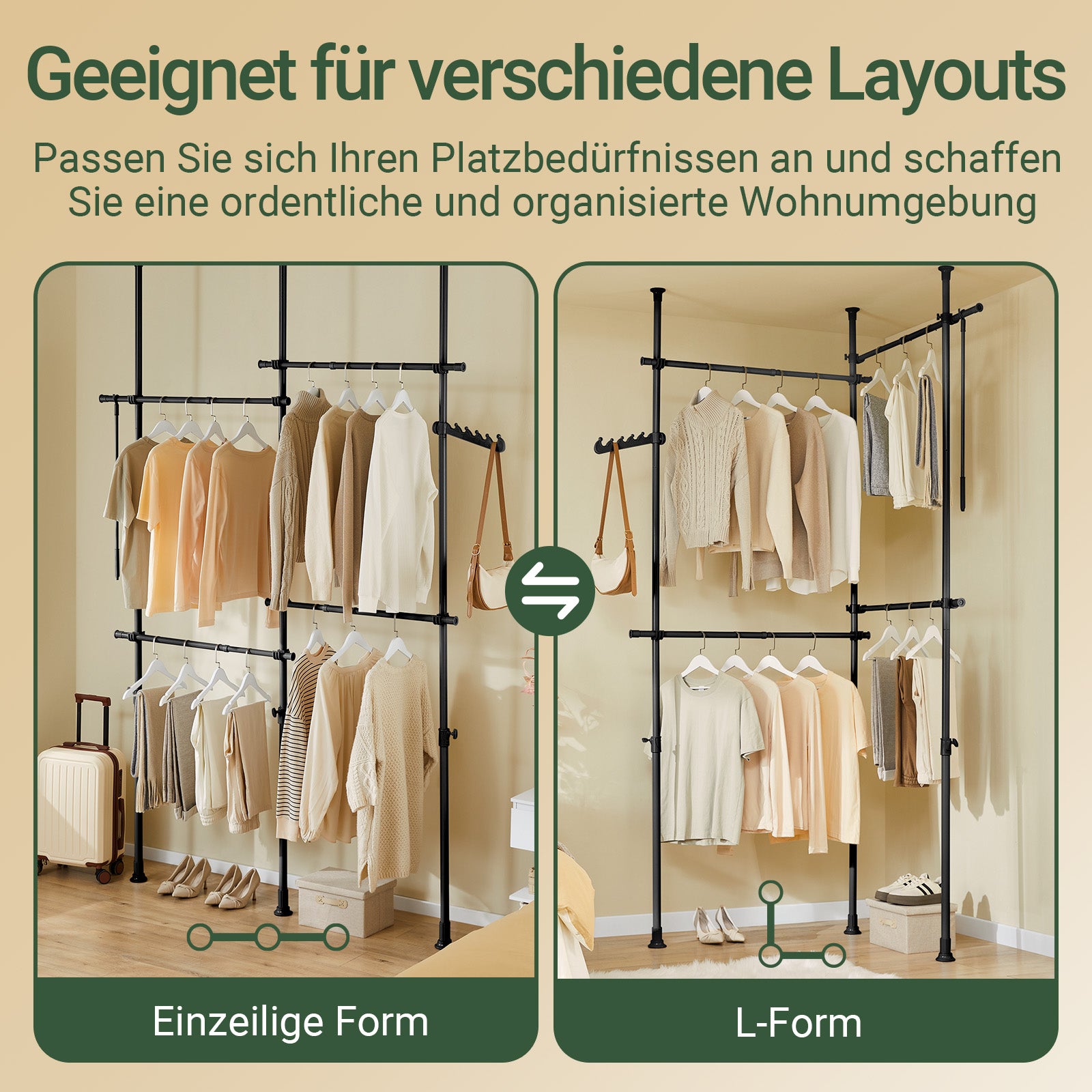 SoBuy | Teleskop Kleiderstange | Kleiderstangen System | Regalsystem | schwarz | KLS03-II-SCH