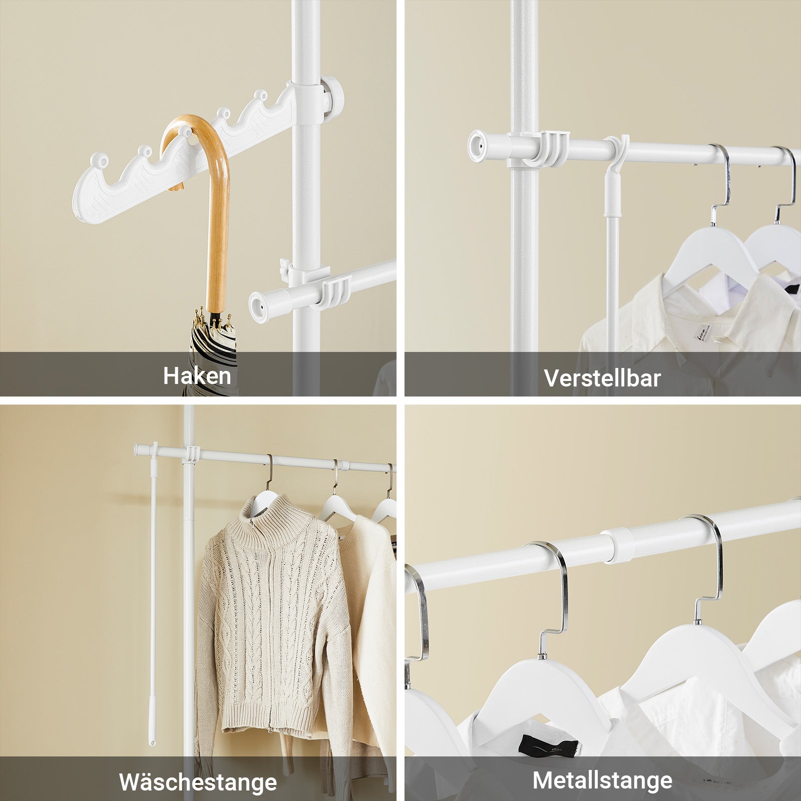 SoBuy | Tringle à vêtements télescopique | Système de tringle à vêtements | Système d'étagères | KLS03-II-W