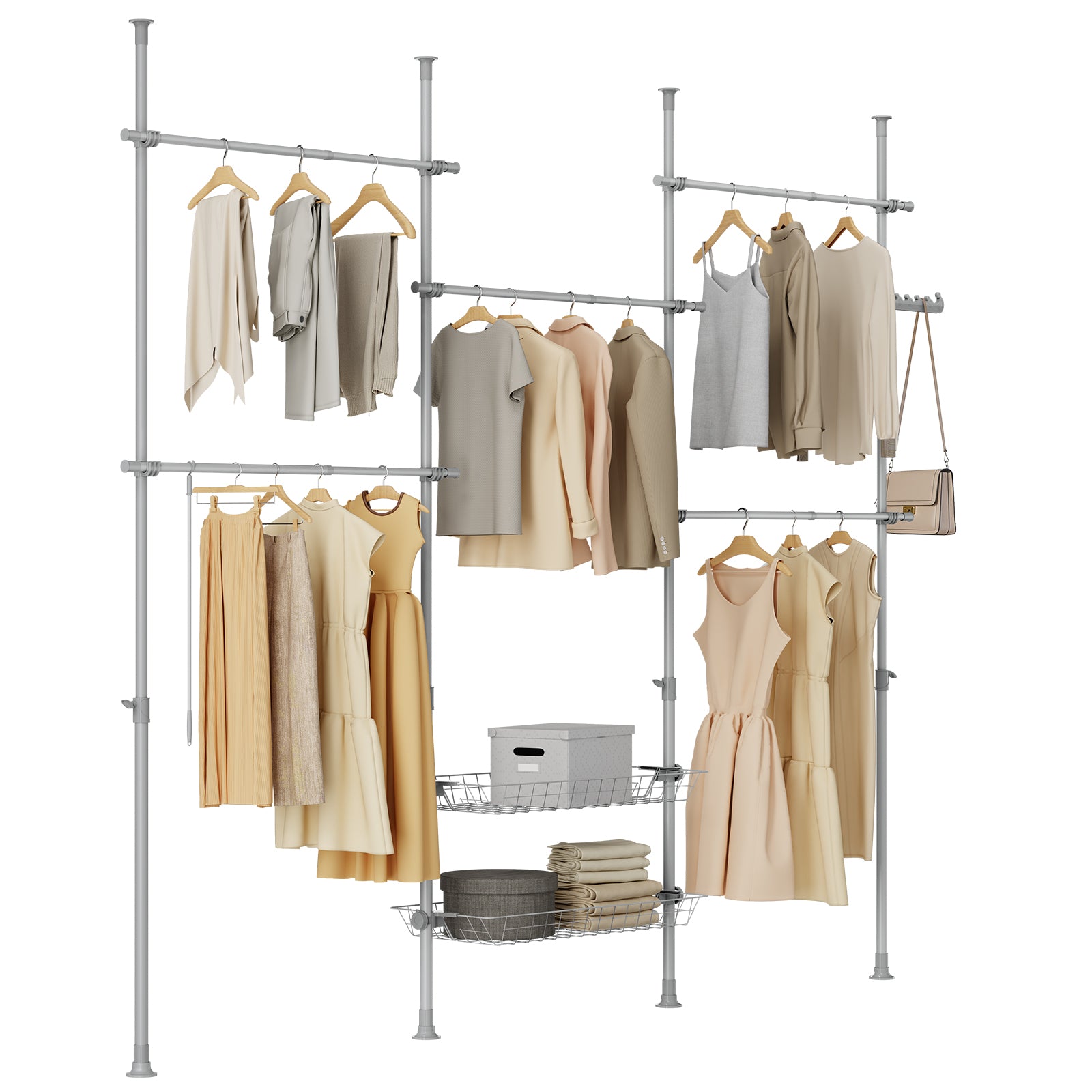 SoBuy | Tringle à vêtements télescopique | Système de penderie | Système d'étagères | Gris clair | KLS04-II-HG