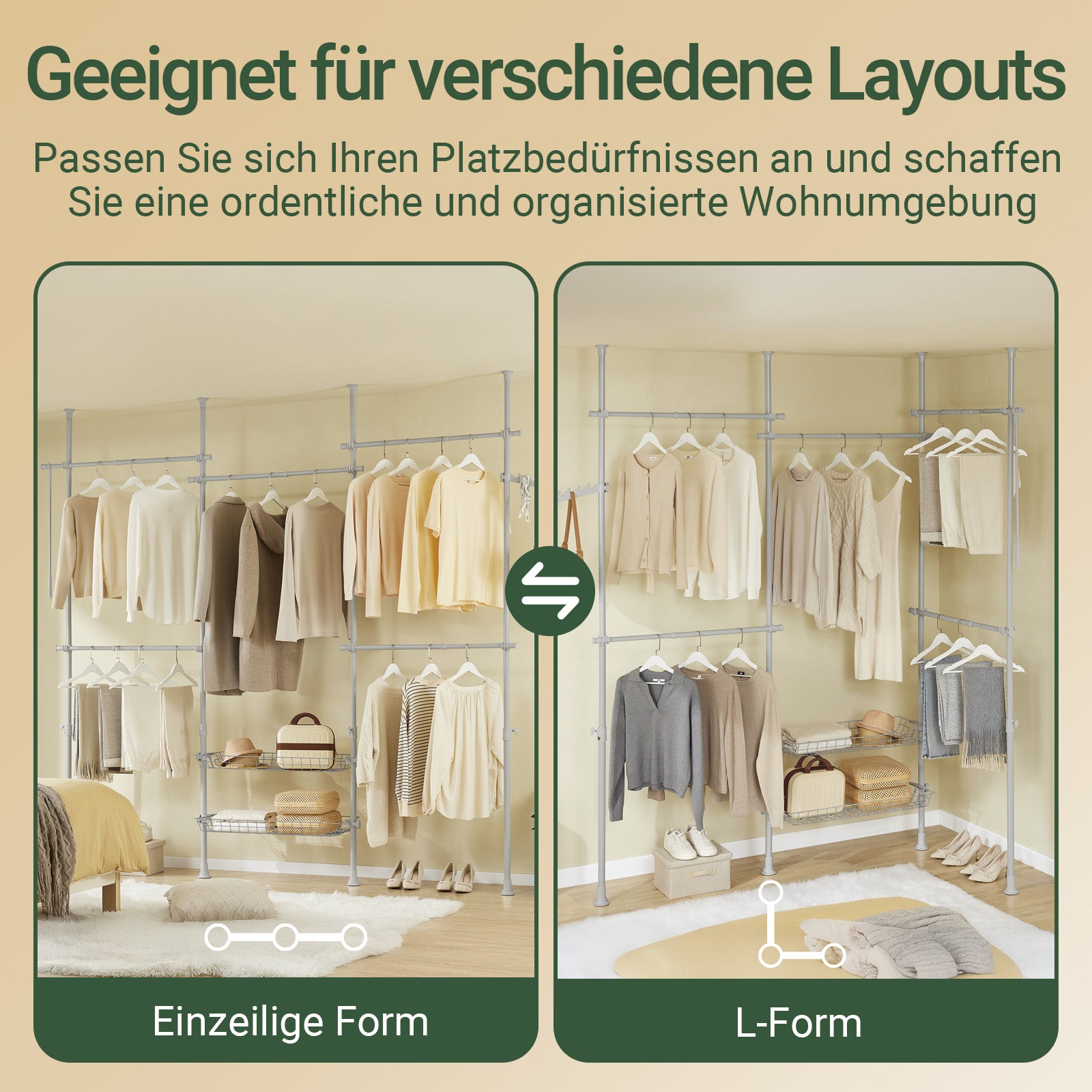 SoBuy | Tringle à vêtements télescopique | Système de penderie | Système d'étagères | Gris clair | KLS04-II-HG