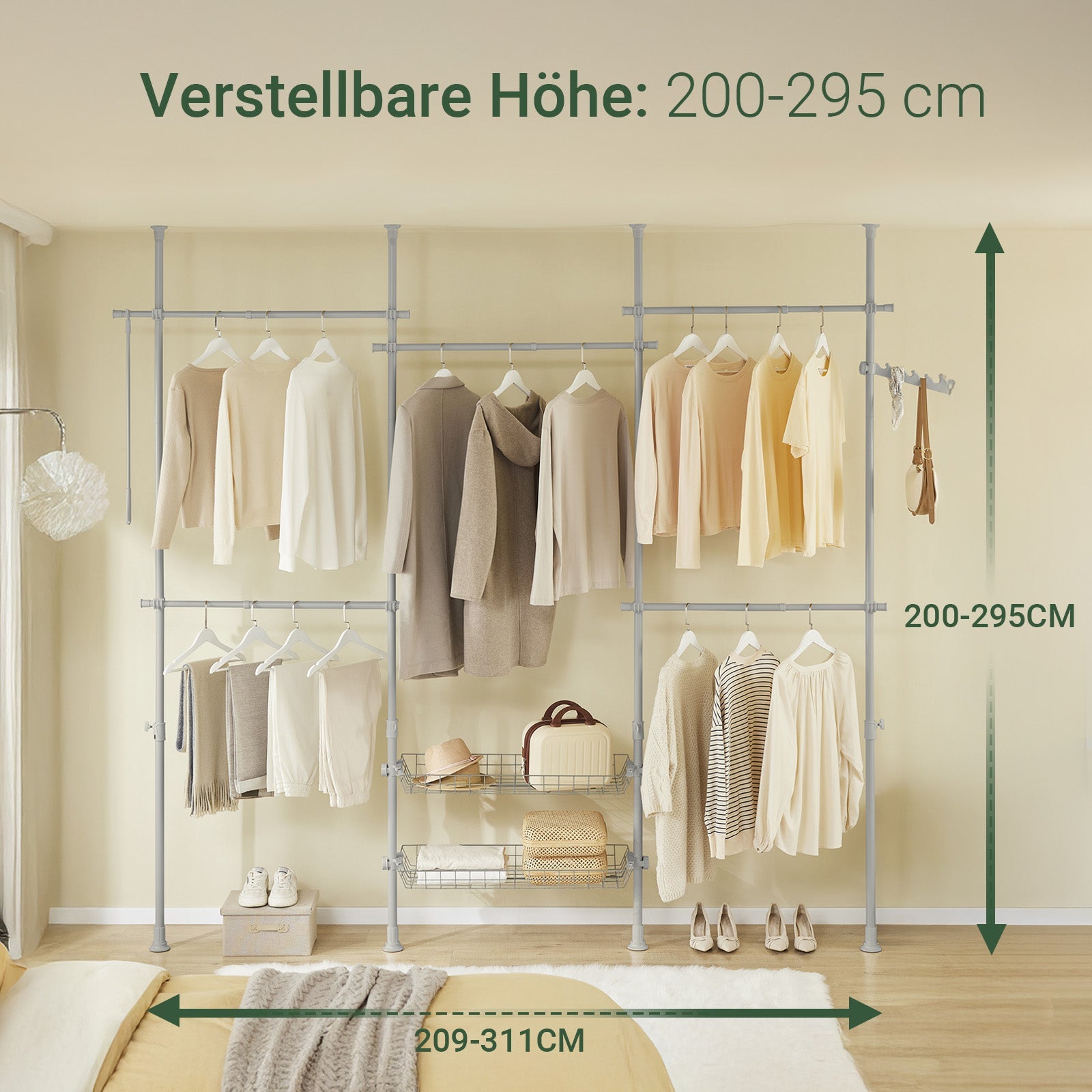 SoBuy | Asta Appendini Telescopica | Sistema Guardaroba | Sistema di Scaffali | Grigio Chiaro | KLS04-II-HG