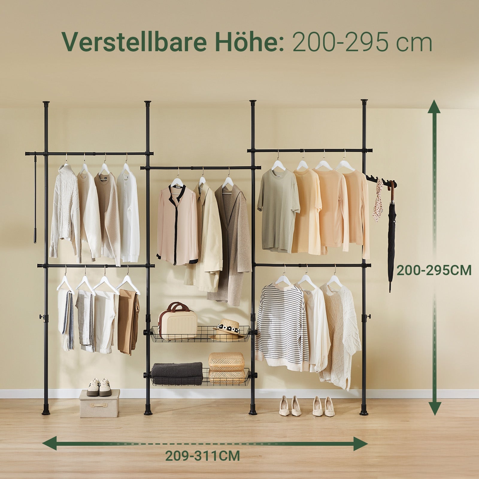 SoBuy | Asta Appendini Telescopica | Sistema Asta Appendiabiti | Sistema di Scaffalature | Nero | KLS04-II-SCH