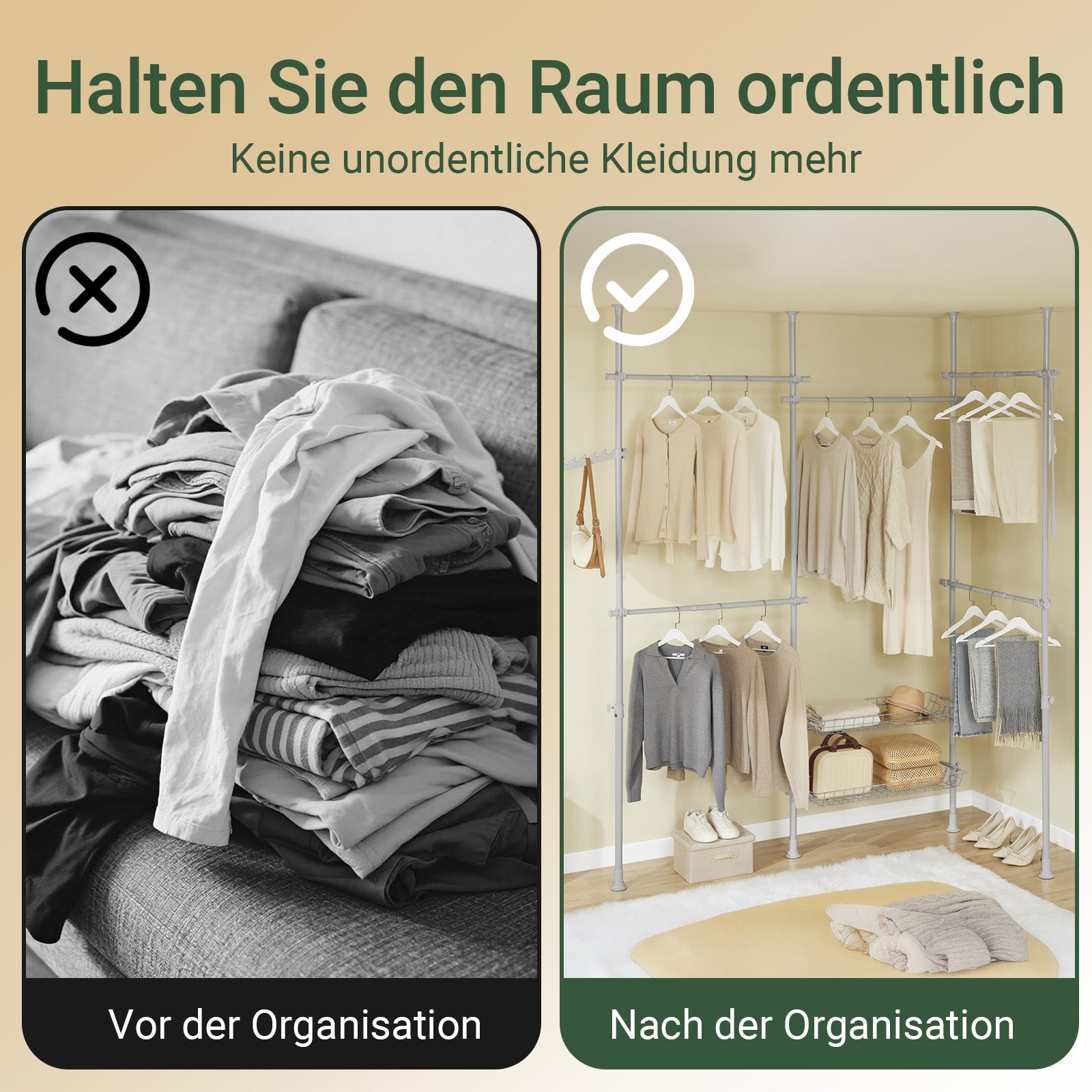 SoBuy | Tringle à vêtements télescopique | Système de penderie | Système d'étagères | Gris clair | KLS04-II-HG