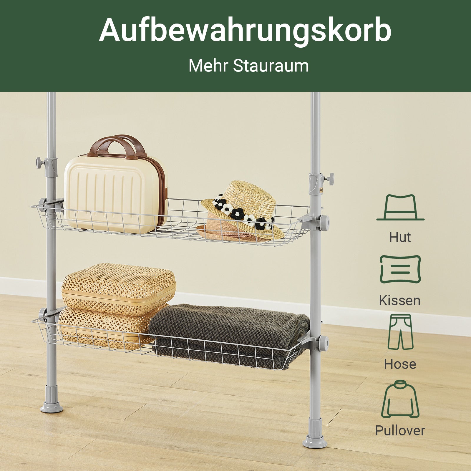 SoBuy | Tringle à vêtements télescopique | Système de penderie | Système d'étagères | Gris clair | KLS04-II-HG