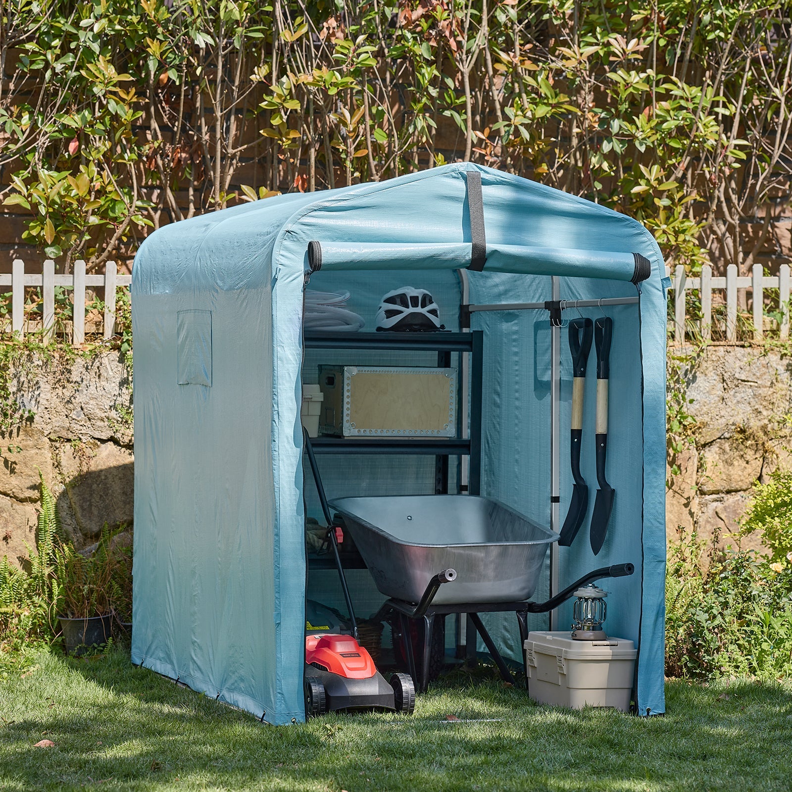 SoBuy | Rimessa per attrezzi in lamina | Capanno attrezzi | Capanno da giardino Tenda per garage Blu | KLS11-BL