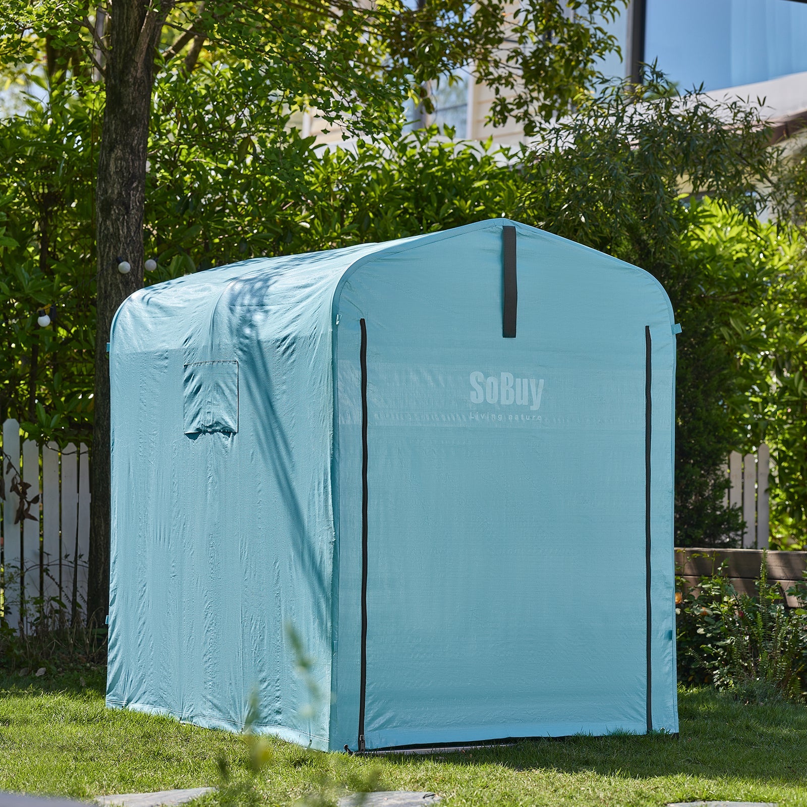 SoBuy | Rimessa per attrezzi in lamina | Capanno attrezzi | Capanno da giardino Tenda per garage Blu | KLS11-BL