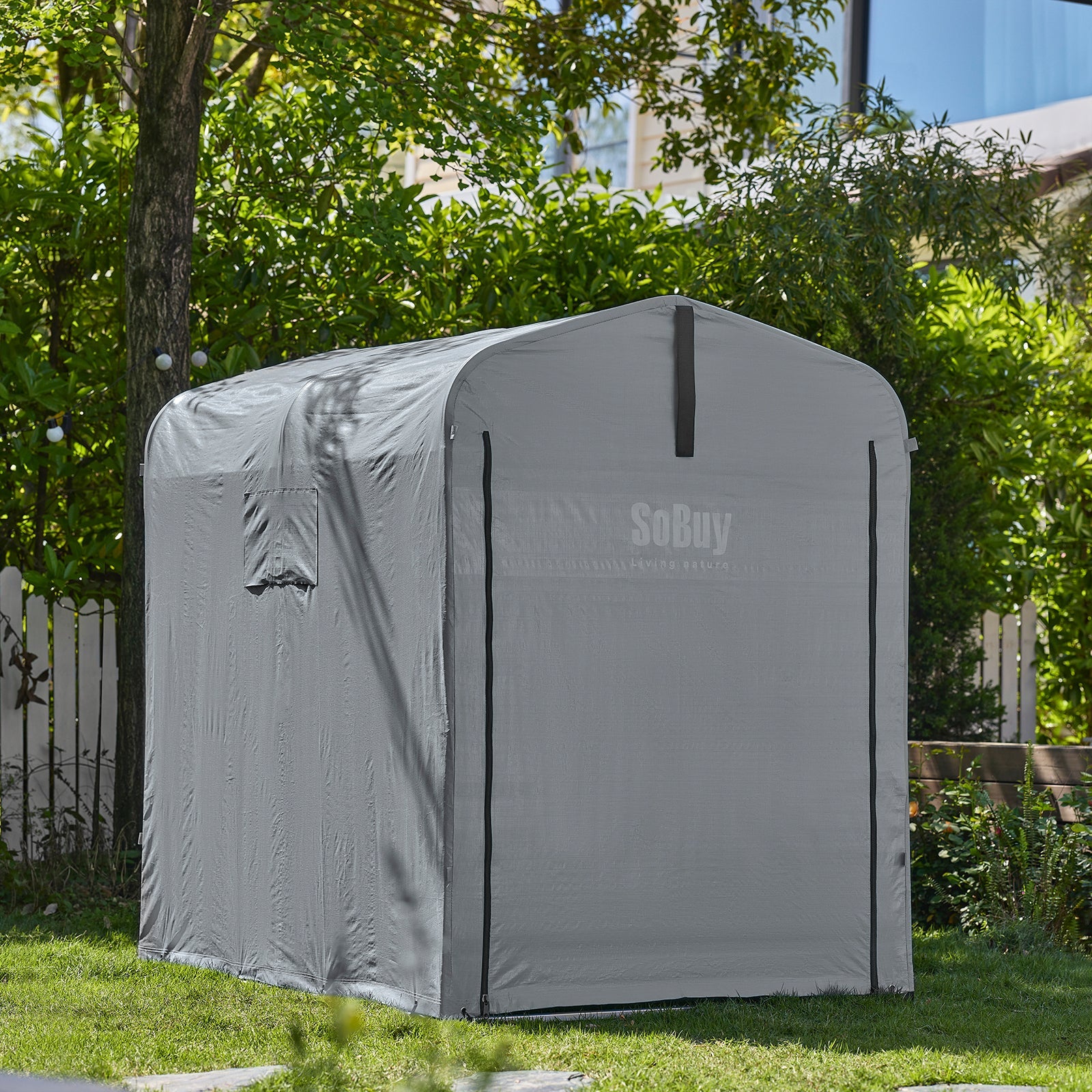 SoBuy | Casetta per attrezzi in lamina | Casetta per attrezzi | Capanno da giardino Tenda da garage grigia | KLS11-DG