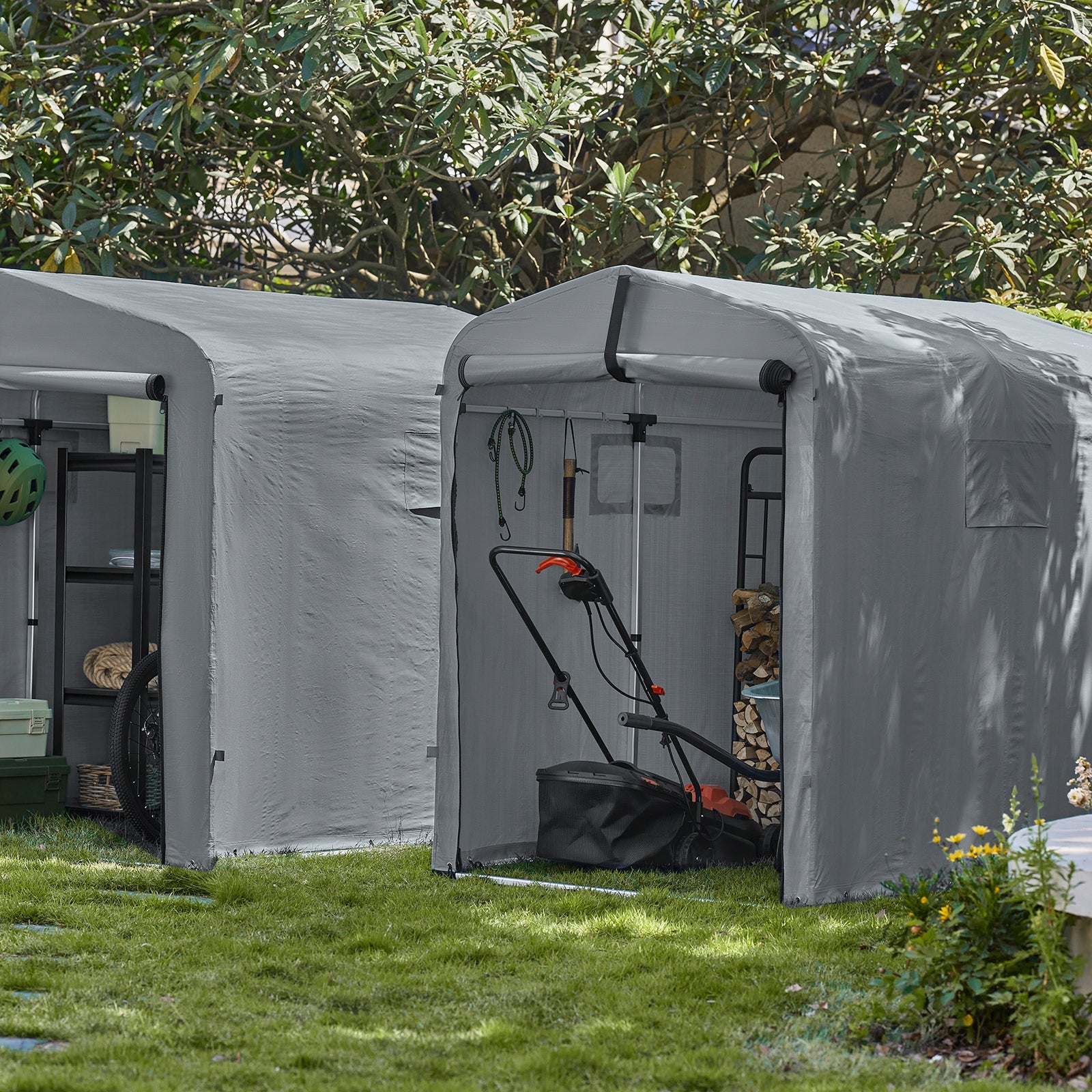 SoBuy | Casetta per attrezzi in lamina | Casetta per attrezzi | Capanno da giardino Tenda da garage grigia | KLS11-DG