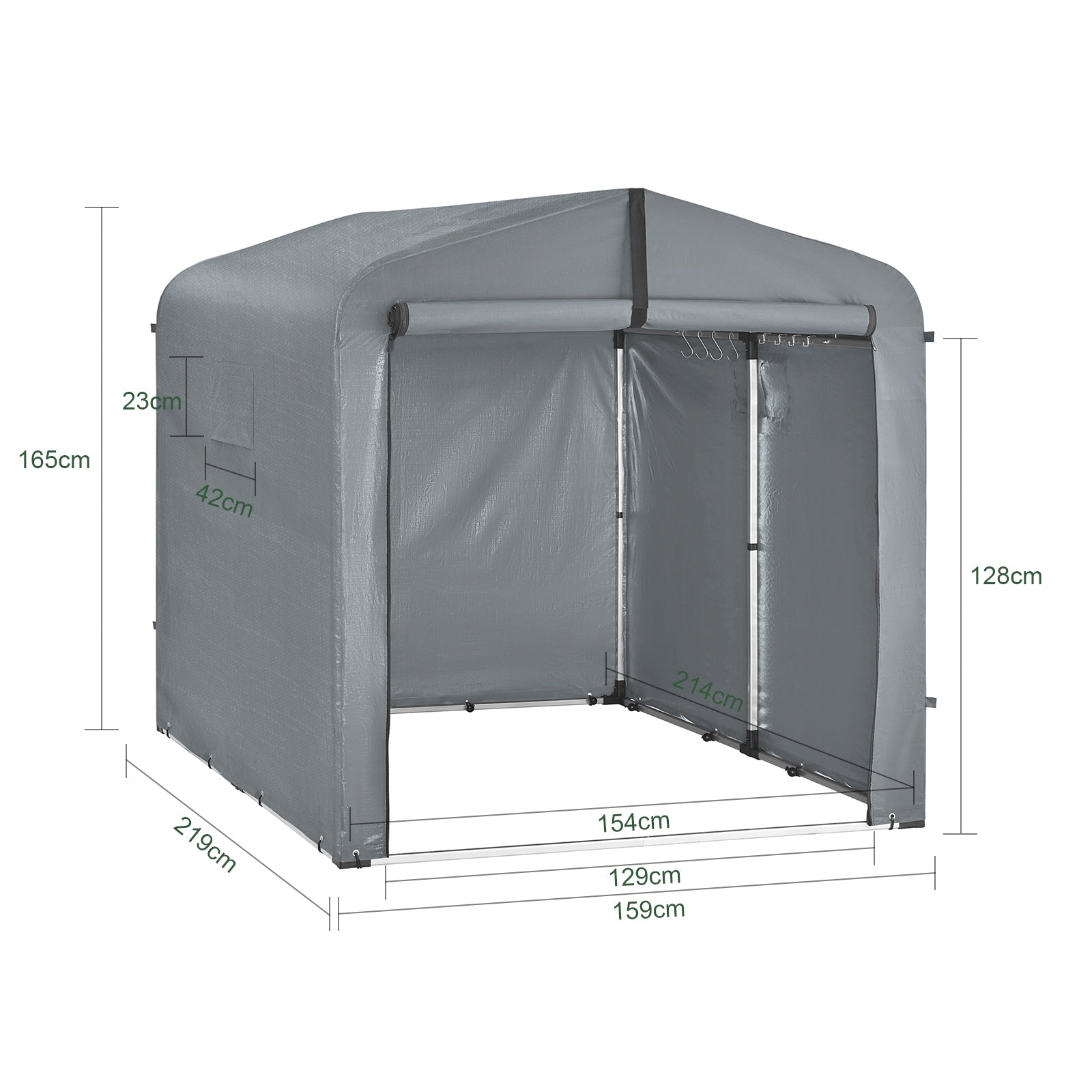 SoBuy velogarage | Foliengerätehaus | Fahrradgarage wetterfest Geräteschuppen | Grau 159x165x219cm KLS11-L-DG