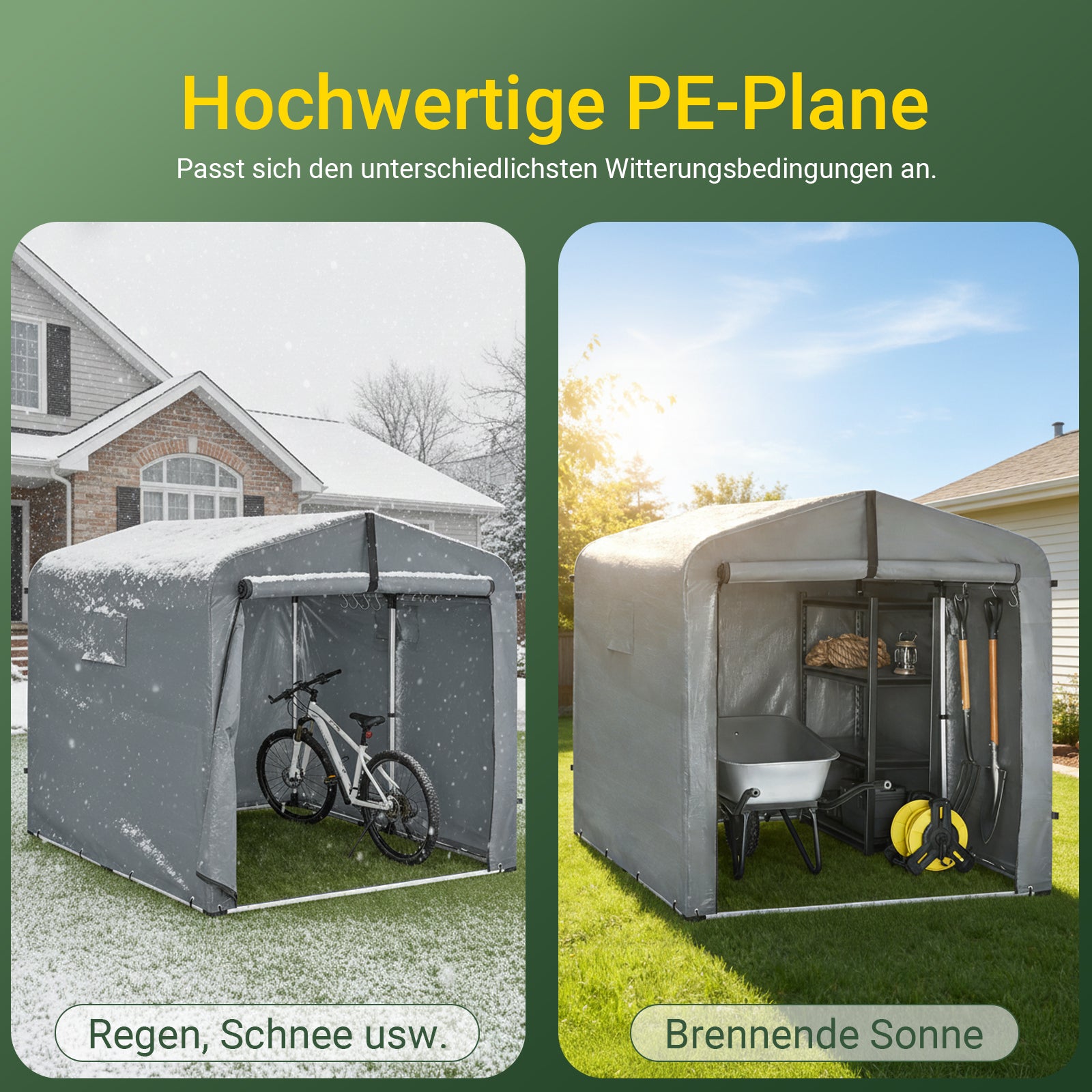 SoBuy velogarage | Foliengerätehaus | Fahrradgarage wetterfest Geräteschuppen | Grau 159x165x219cm KLS11-L-DG