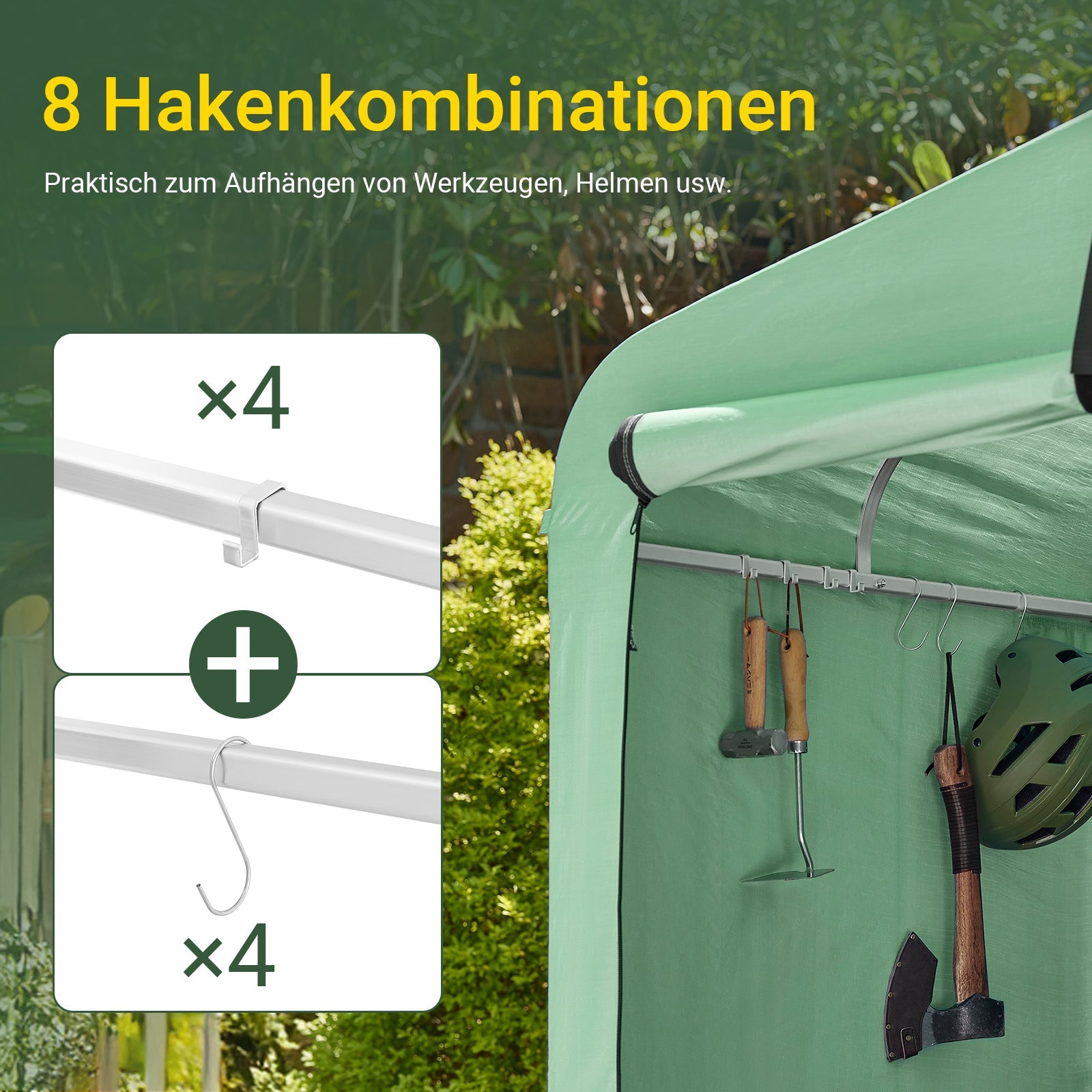 SoBuy | Capanno per attrezzi in lamina | Garage per bici resistente alle intemperie | Verde 159x165x219cm KLS11-L-GR