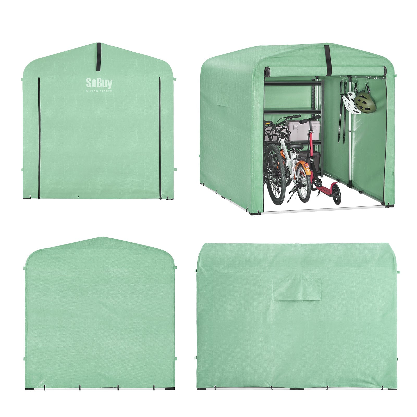 SoBuy | Capanno per attrezzi in lamina | Garage per bici resistente alle intemperie | Verde 159x165x219cm KLS11-L-GR