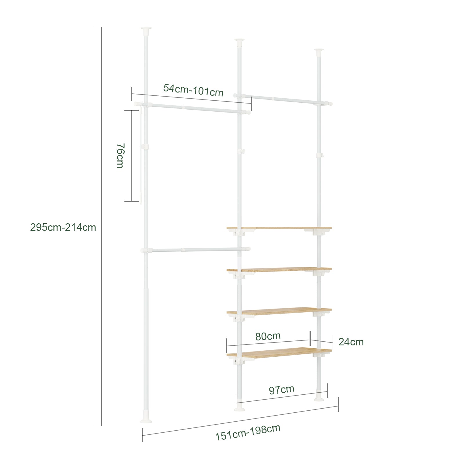 SoBuy | Portant à vêtements télescopique | Avec étagères et tringles | Blanc naturel | KLS17-WN