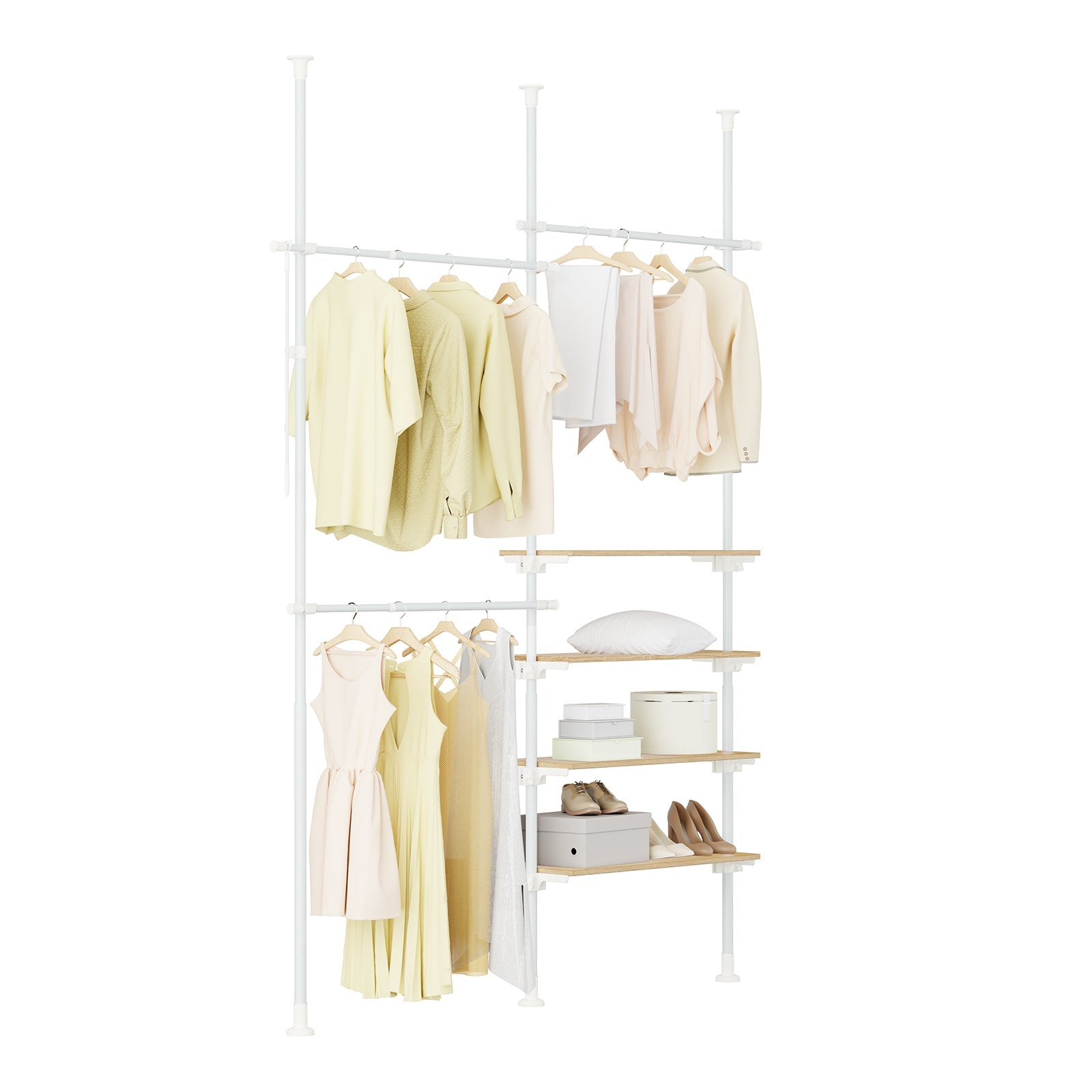 SoBuy | Tringle à vêtements télescopique | avec étagères & tringles de penderie | Blanc Naturel | KLS17-WN