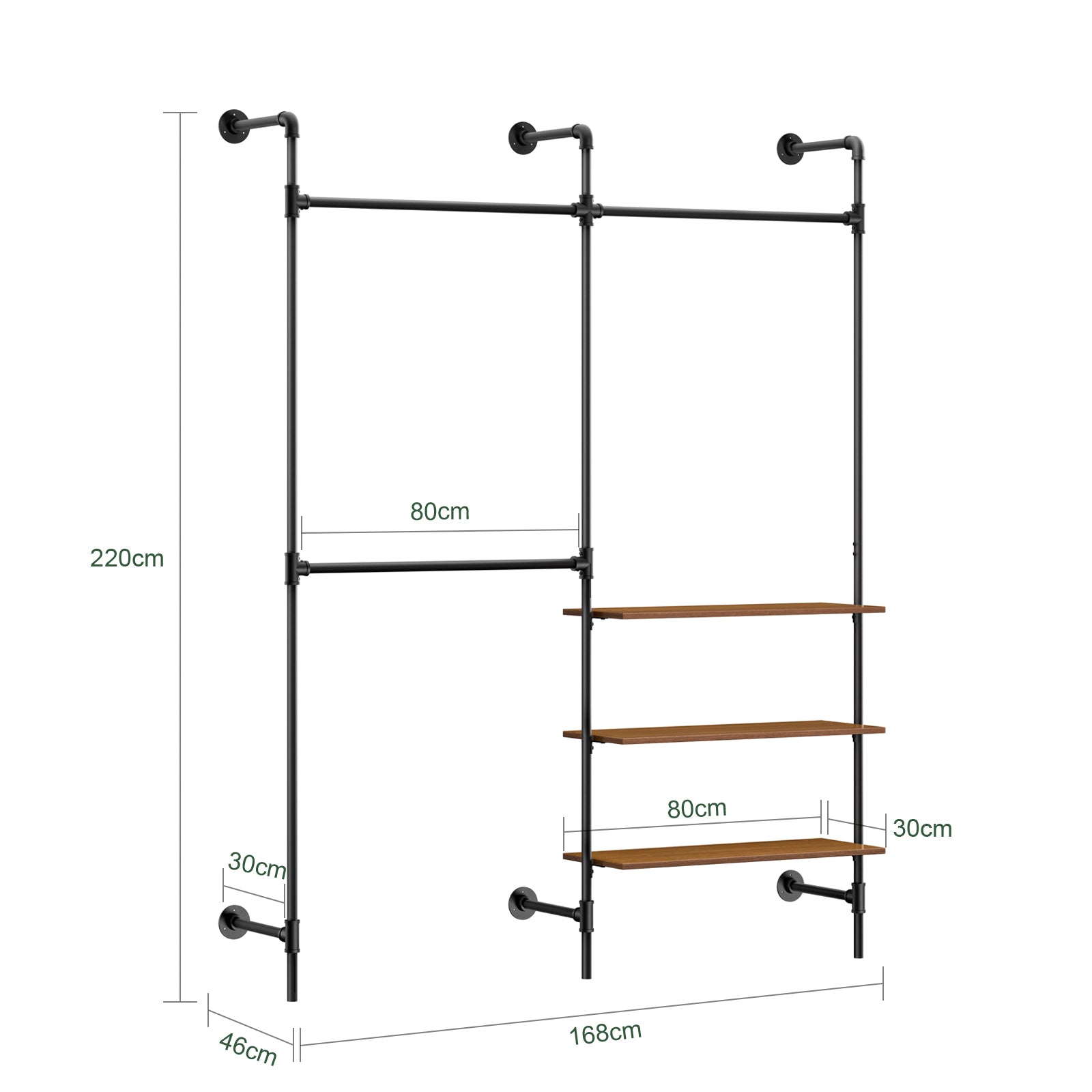 Vorverkauf | SoBuy | Kleiderstange festes Rohr-Kleiderregal | mit 3 Kleiderstangen & 3 Ablagen | Schwarz | KLS18-SCH