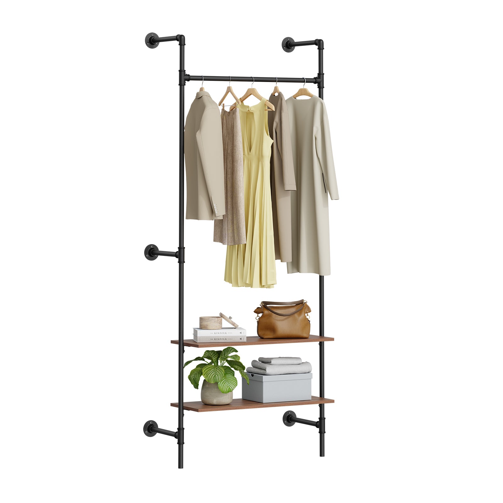SoBuy Kleiderstange Wandmontage mit 2 MDF Regalböden... –