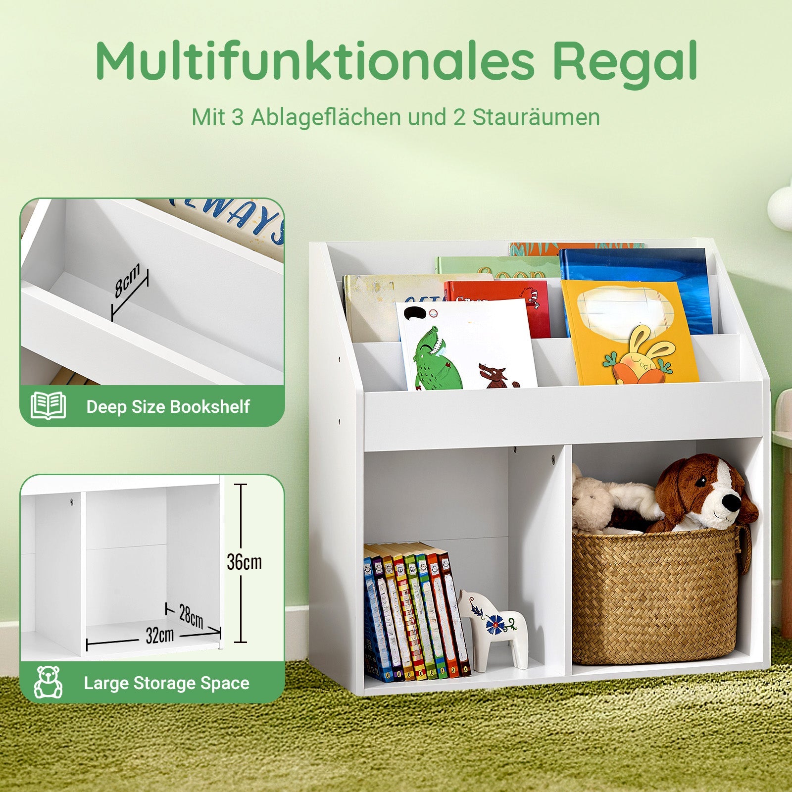 SoBuy | Libreria per bambini | Porta riviste per cameretta | Scaffale portaoggetti Bianco | KMB01-II-W