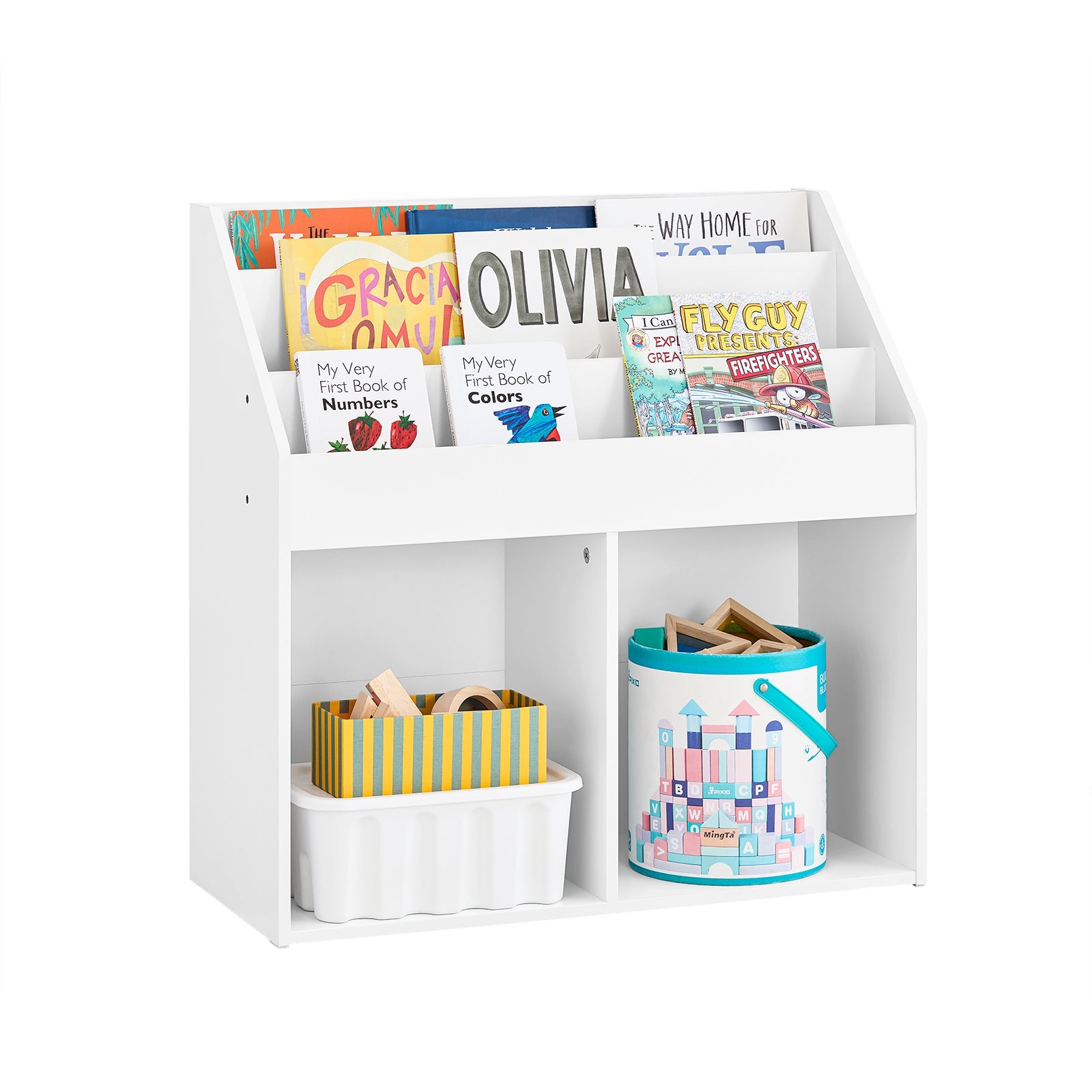 SoBuy | Libreria per bambini | Porta riviste per cameretta | Scaffale portaoggetti Bianco | KMB01-II-W