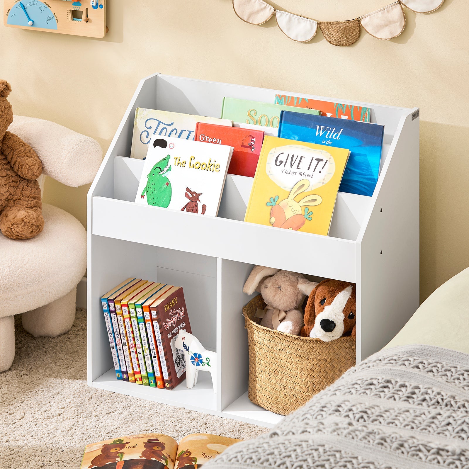 SoBuy | Étagère à Livres pour Enfants | Porte-Revues pour Chambre d'Enfant | Étagère de Rangement Blanc | KMB01-II-W