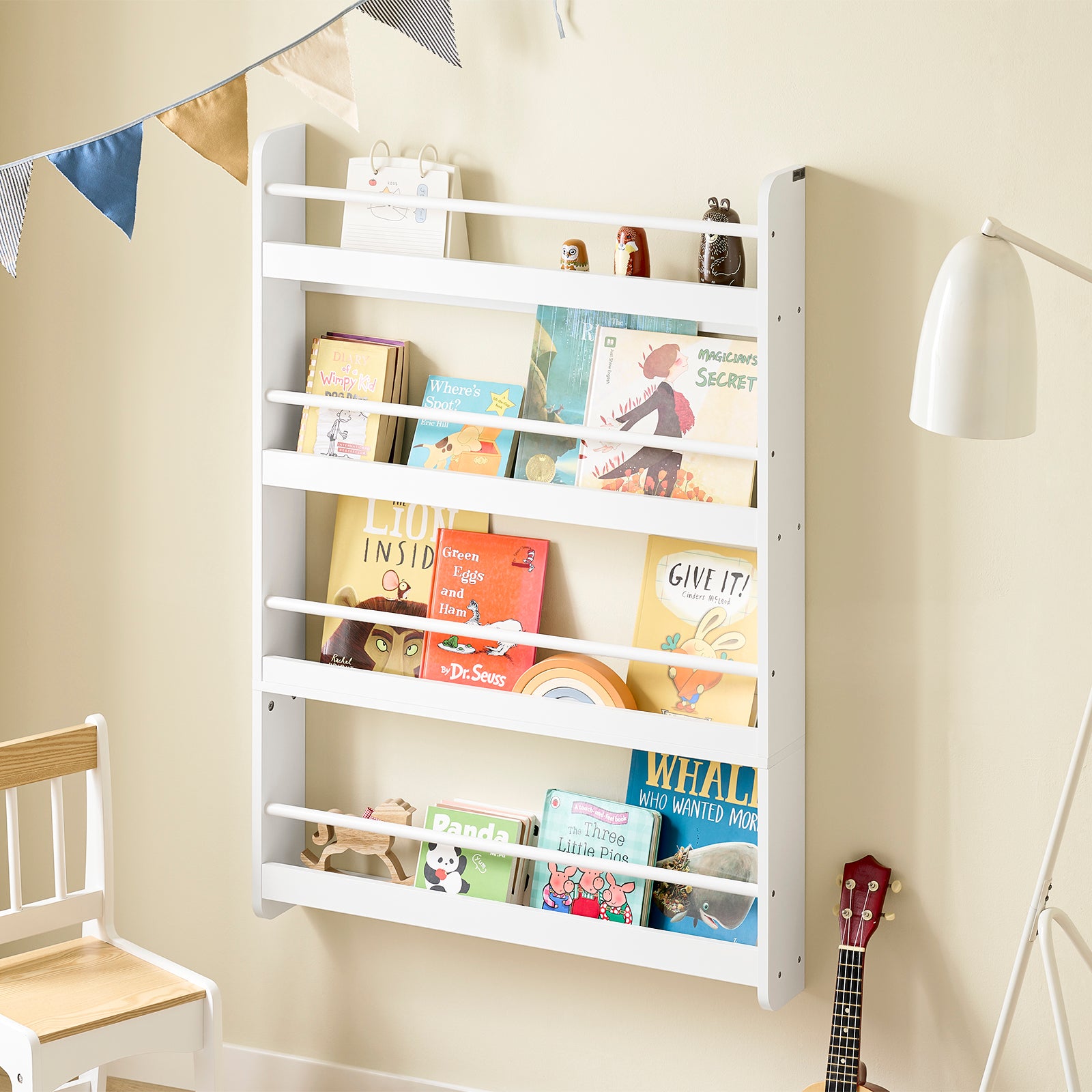 SoBuy | Bibliothèque pour enfants | Étagère murale pour enfants | 4 étagères | KMB08-W