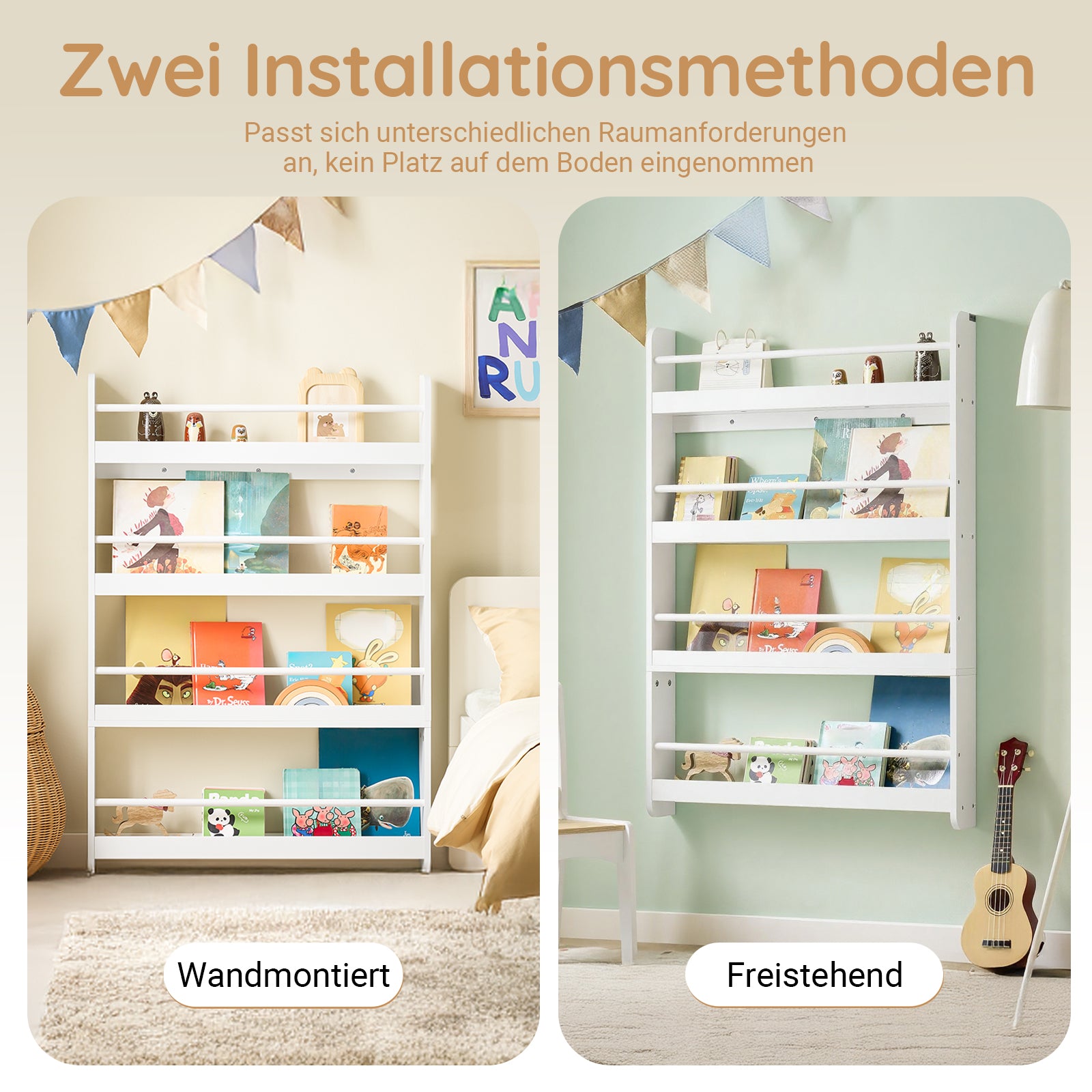 SoBuy | Bibliothèque pour enfants | Étagère murale pour enfants | 4 étagères | KMB08-W