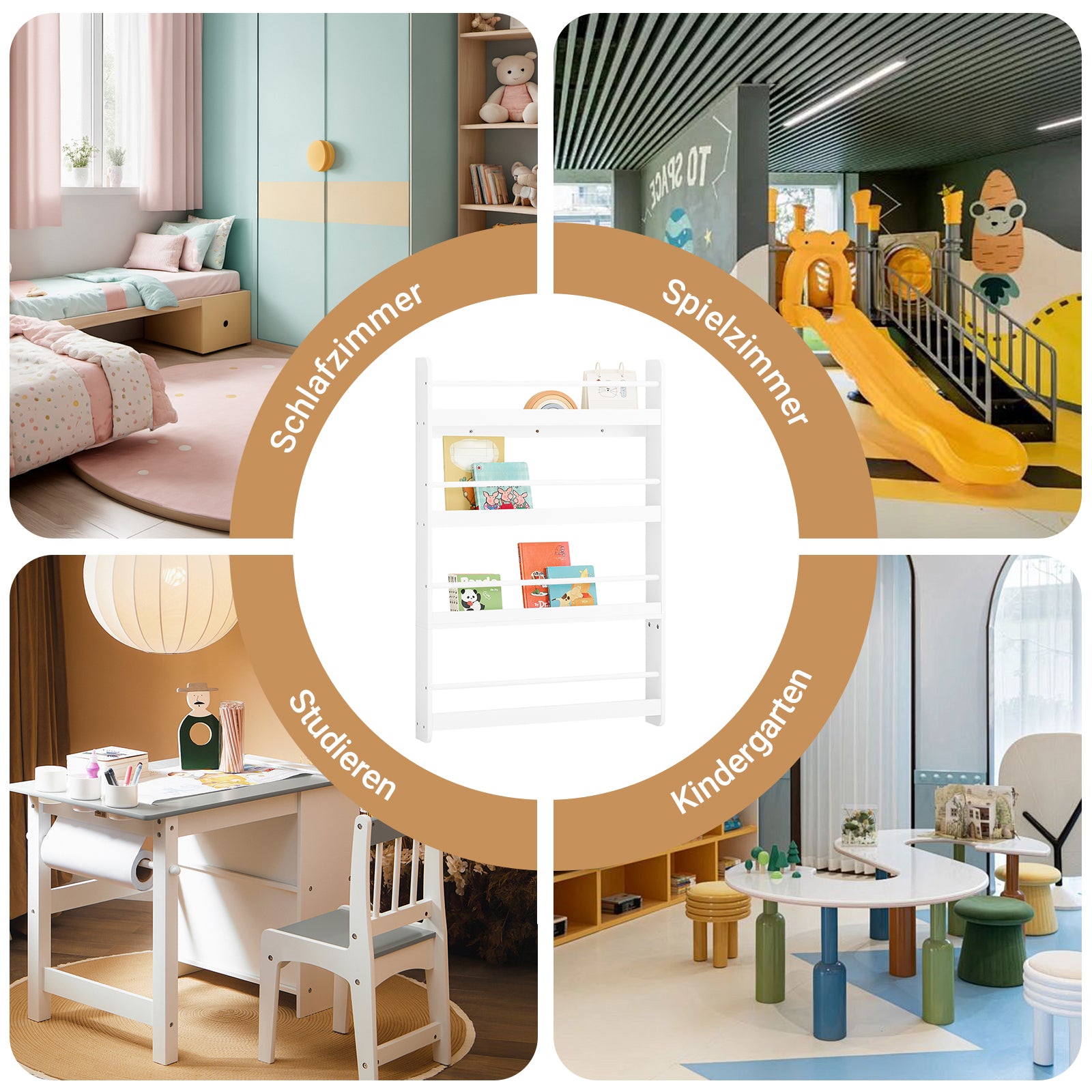SoBuy | Bibliothèque pour enfants | Étagère murale pour enfants | 4 étagères | KMB08-W