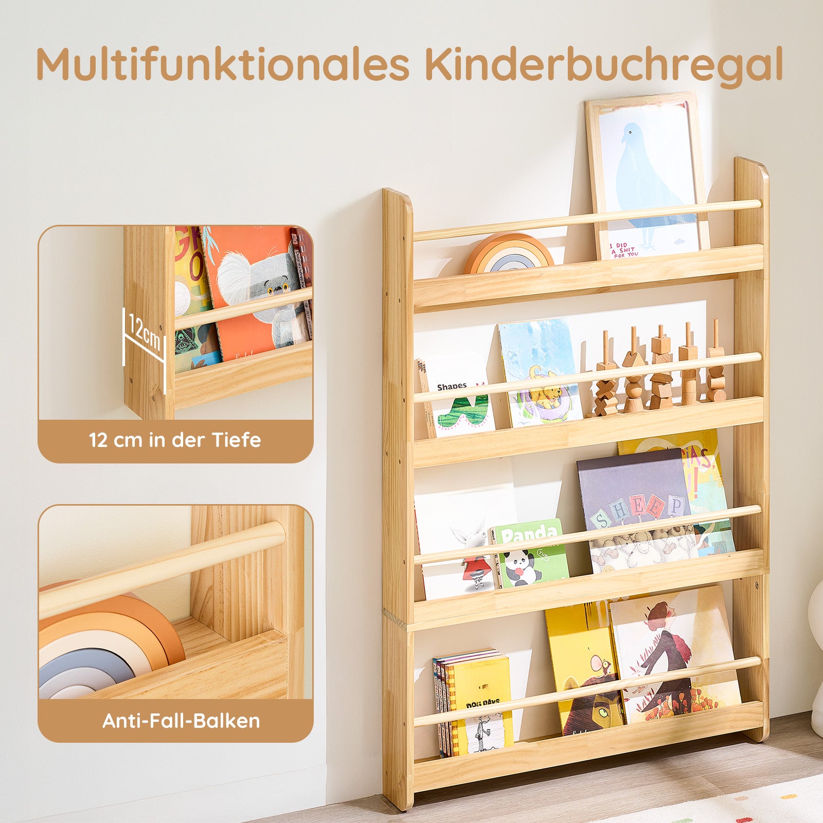 SoBuy | Bibliothèque pour enfants | Étagère murale pour chambre d'enfant | 4 étagères | KMB08-N