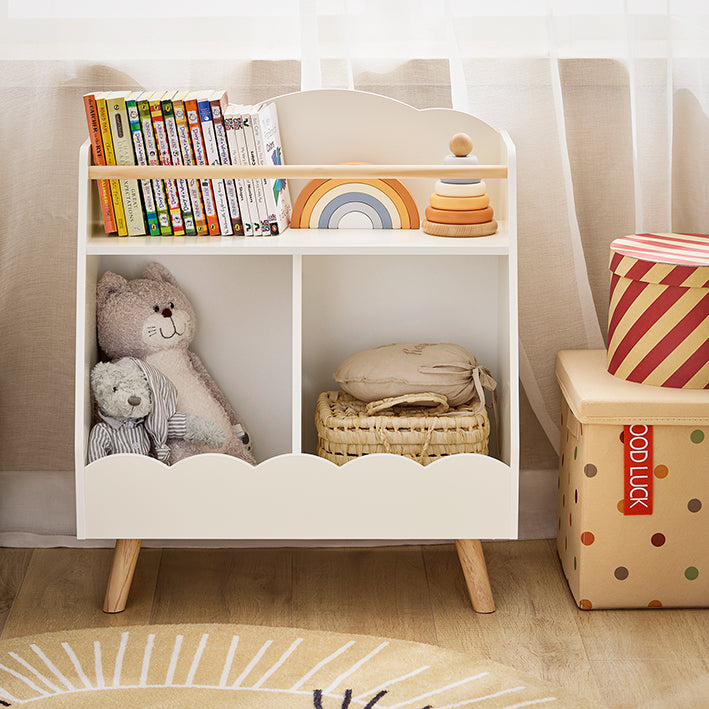 SoBuy | Scaffale per libri per bambini | Scaffale portaoggetti | Scaffale Montessori | Bianco | KMB100-K-W