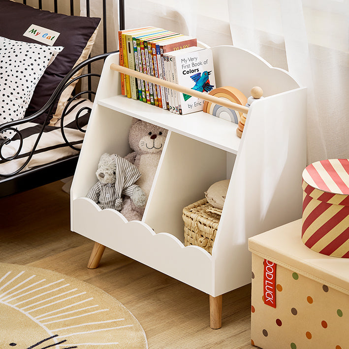 SoBuy | Scaffale per libri per bambini | Scaffale portaoggetti | Scaffale Montessori | Bianco | KMB100-K-W