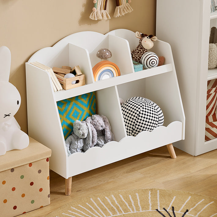 SoBuy | Scaffale per libri per bambini | Scaffale portaoggetti | Scaffale Montessori | Bianco | KMB100-W