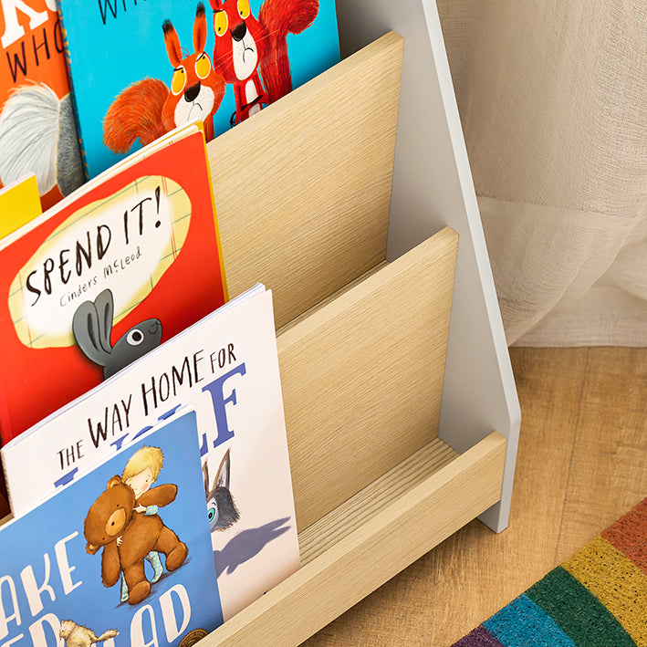 SoBuy | Bibliothèque pour enfants | Porte-journaux | Étagère de rangement pour enfants | Gris/Naturel | KMB106-HG