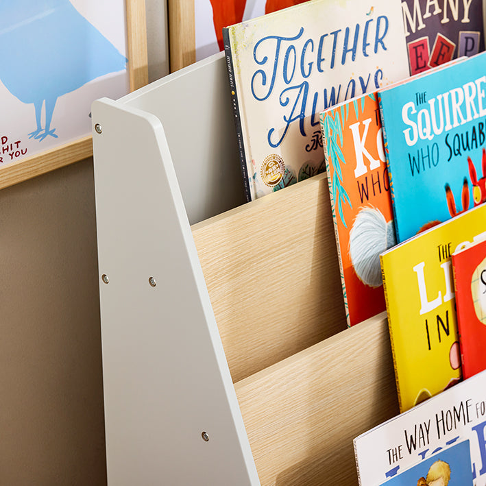 SoBuy | Bibliothèque pour enfants | Porte-journaux | Étagère de rangement pour enfants | Gris/Naturel | KMB106-HG