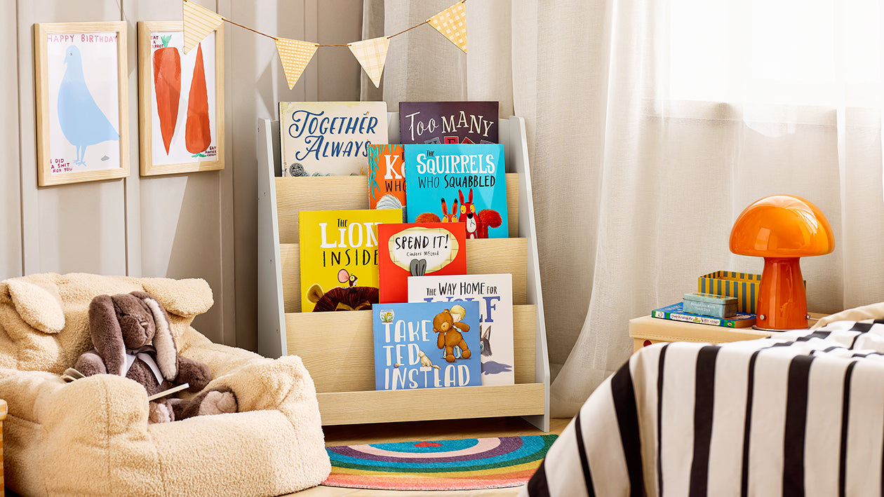 SoBuy | Libreria per bambini | Porta riviste | Scaffale portaoggetti per bambini | Grigio/Naturale | KMB106-HG