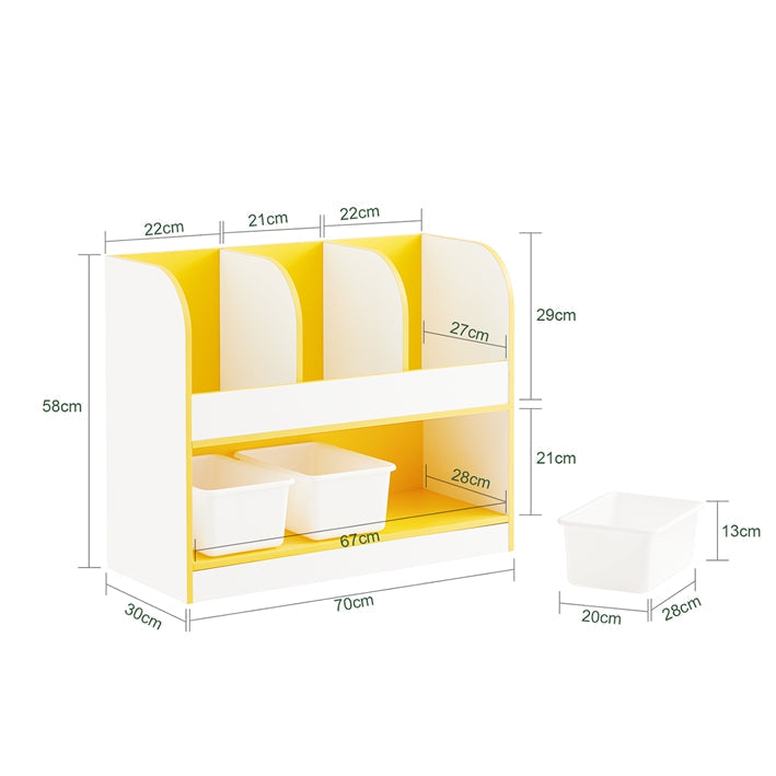 SoBuy | Scaffale per libri per bambini | Cassapanca portagiochi | Scaffale portaoggetti per la cameretta dei bambini | Giallo/Bianco | KMB107-G