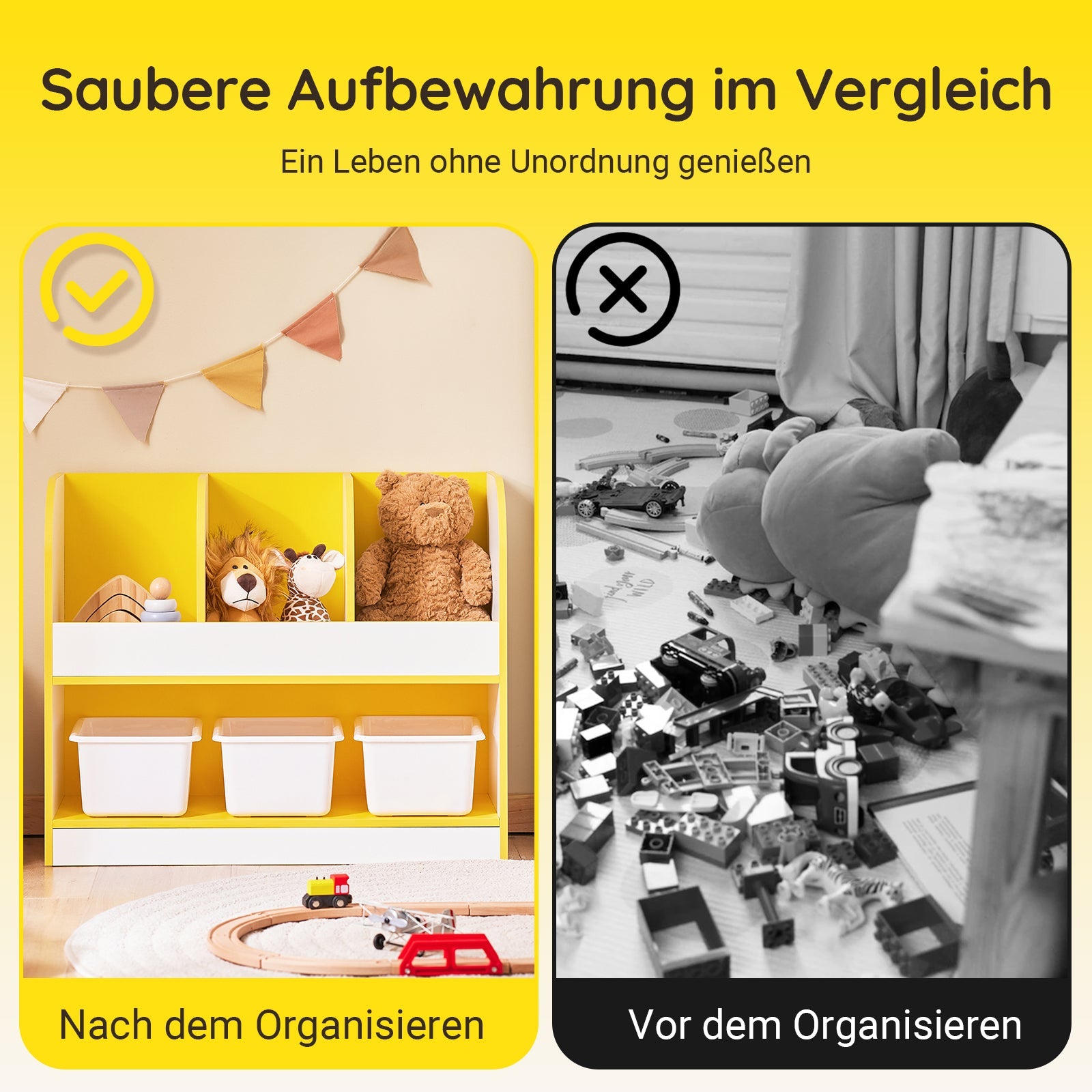 SoBuy | Étagère à Livres pour Enfants | Coffre à Jouets | Étagère de Rangement Chambre d'Enfant | Jaune/Blanc | KMB107-G