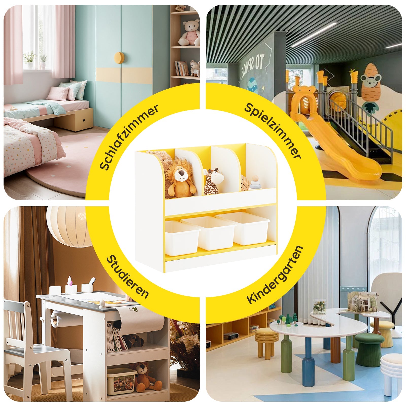 SoBuy | Étagère à Livres pour Enfants | Coffre à Jouets | Étagère de Rangement Chambre d'Enfant | Jaune/Blanc | KMB107-G