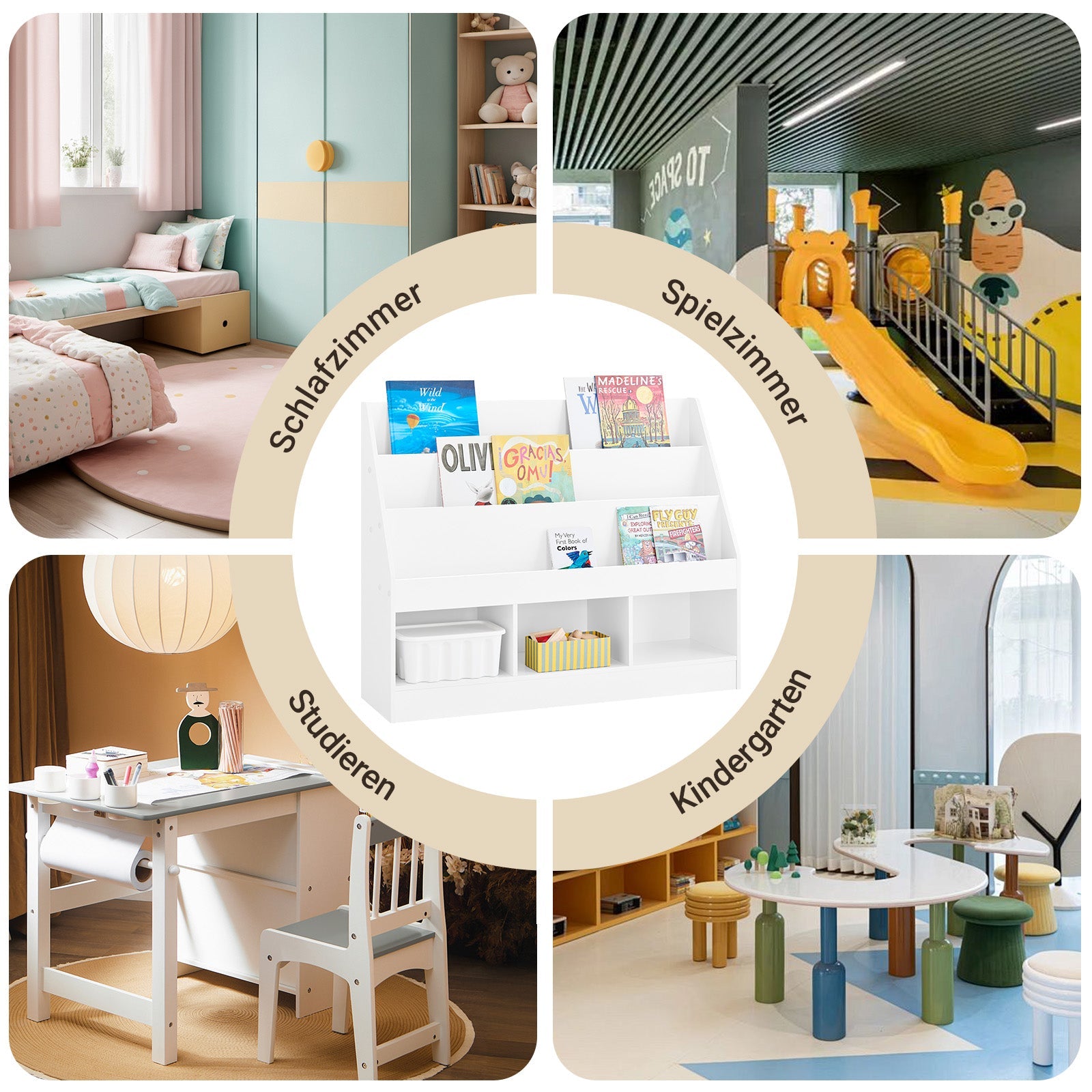 SoBuy | Scaffale per bambini | con 3 ripiani | Scaffale portaoggetti per giocattoli | Bianco e pratico 100x80x30 | KMB118-W
