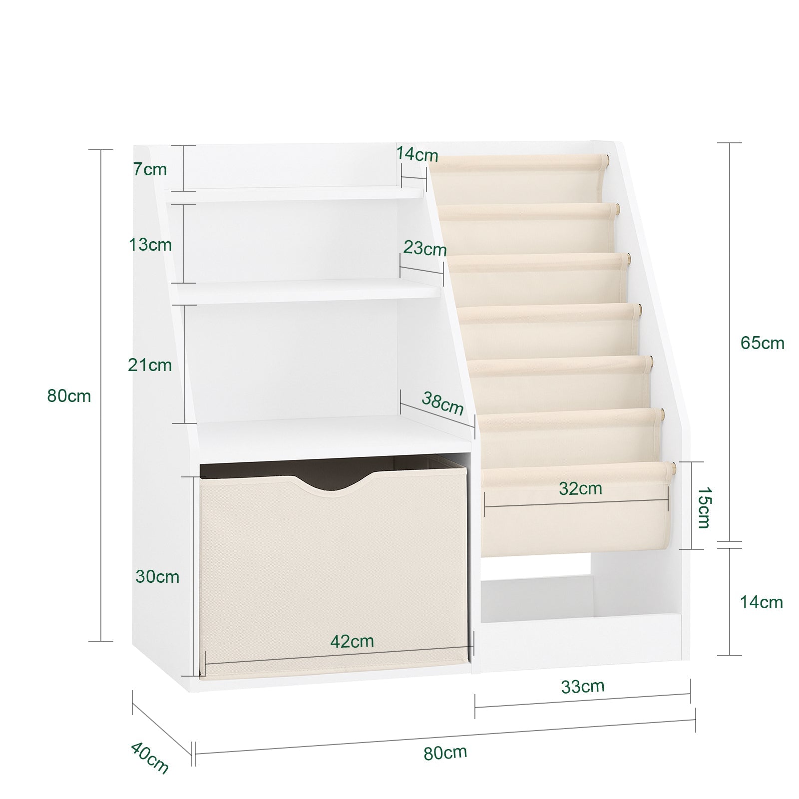 SoBuy | Libreria Montessori per Bambini | Scaffale per Bambini con Tasche in Tessuto | Bianco | KMB119-W