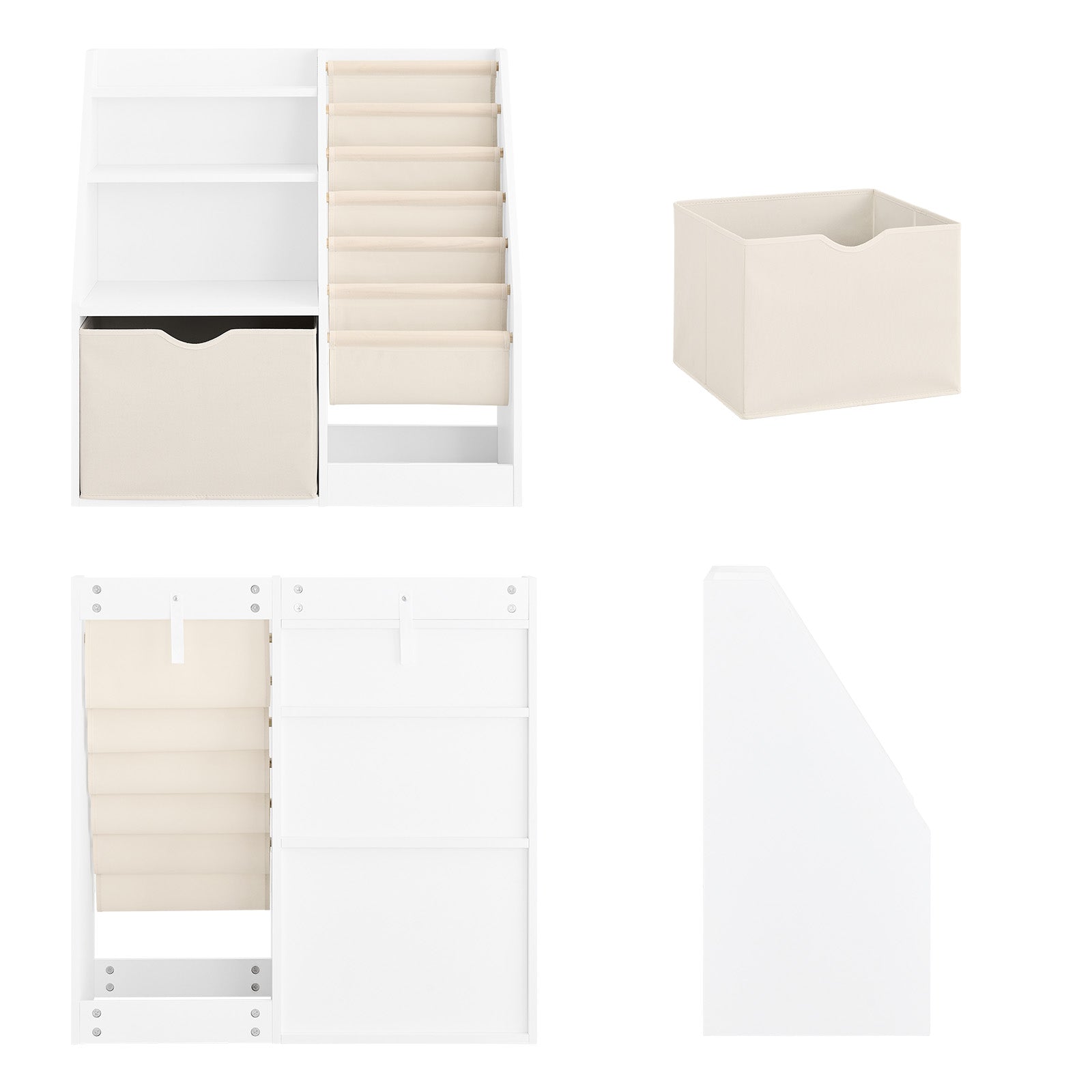 SoBuy | Bibliothèque Montessori Enfant | Étagère Enfant avec Poches en Tissu | Blanc | KMB119-W