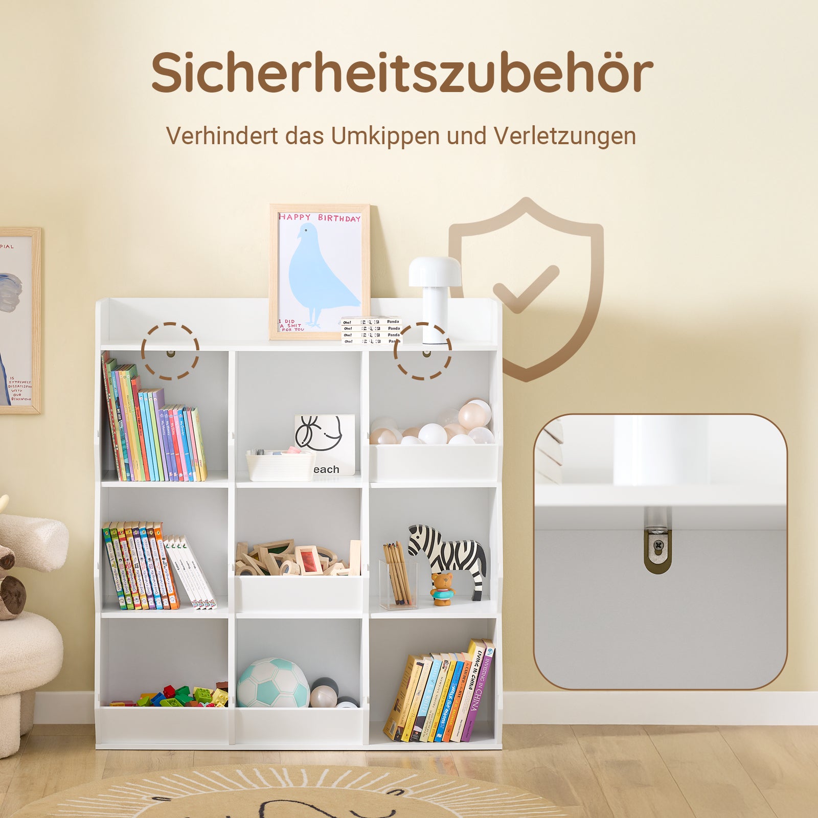 SoBuy | Kinder Bücherregal für Kinder | mit 9 offenen Fächern | Weiß | 95x105x34cm | KMB120-W