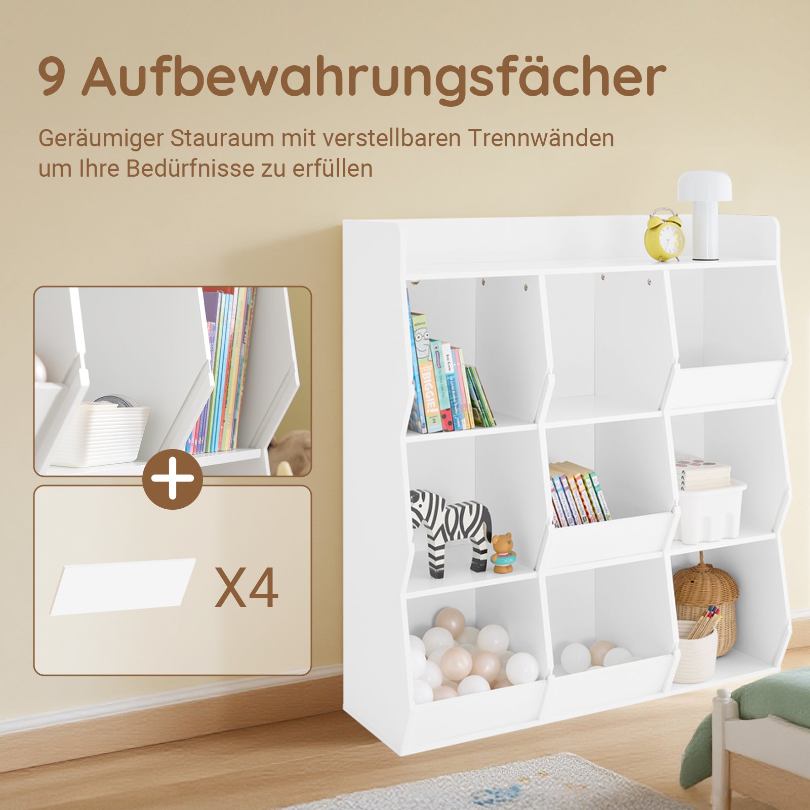 SoBuy | Kinder Bücherregal für Kinder | mit 9 offenen Fächern | Weiß | 95x105x34cm | KMB120-W