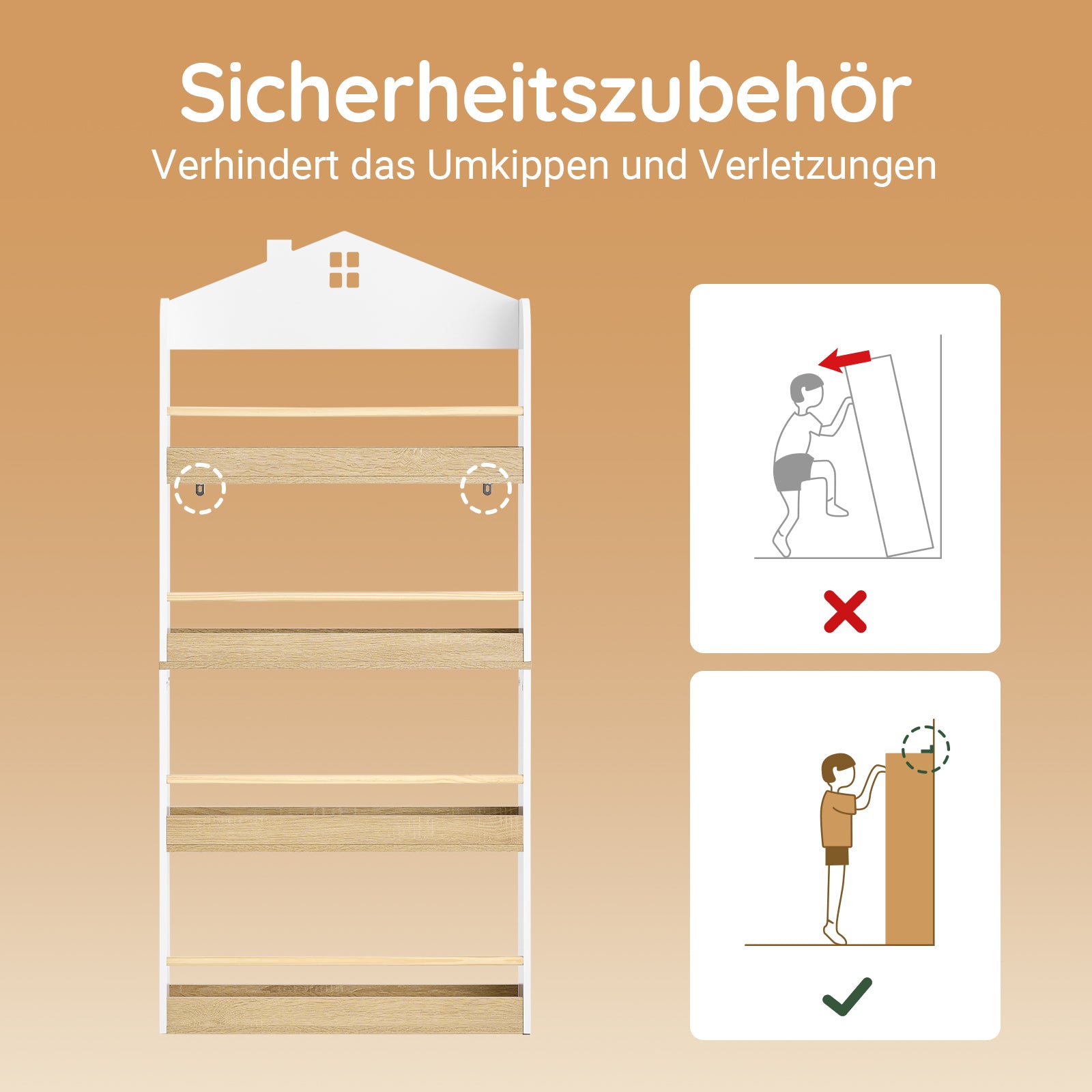 SoBuy | Bücherregal Kinder | Kinderregal | mit 4 Ablagen | KMB121-WN