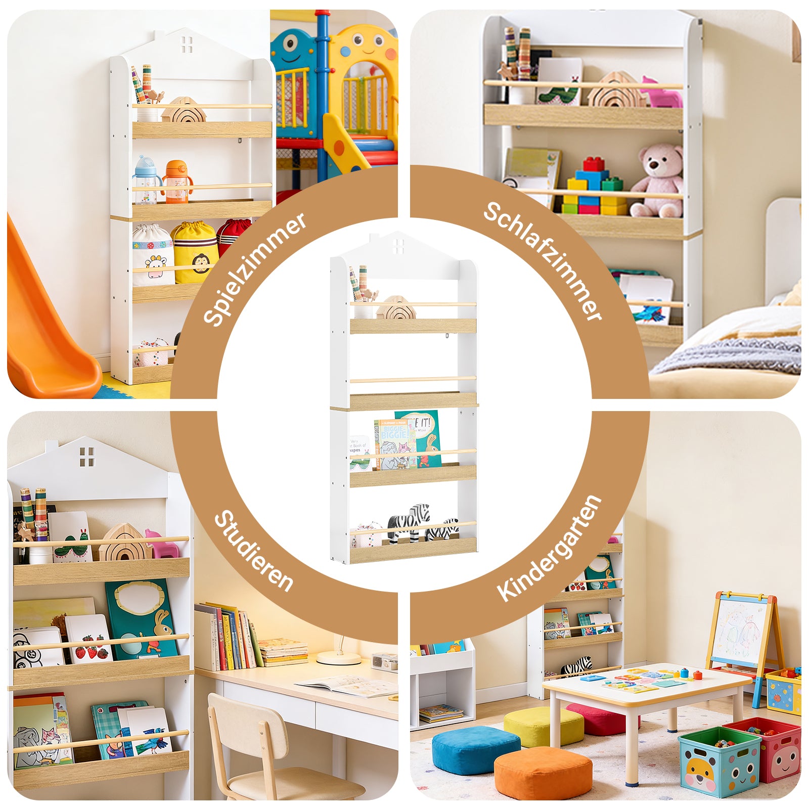 SoBuy | Bücherregal Kinder | Kinderregal | mit 4 Ablagen | KMB121-WN